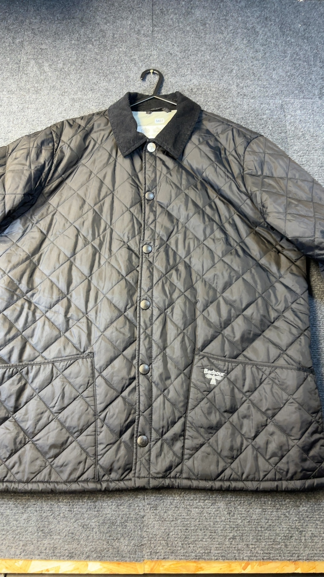 Barbour Black Quilted Beacon Jacket XL Cord Collar