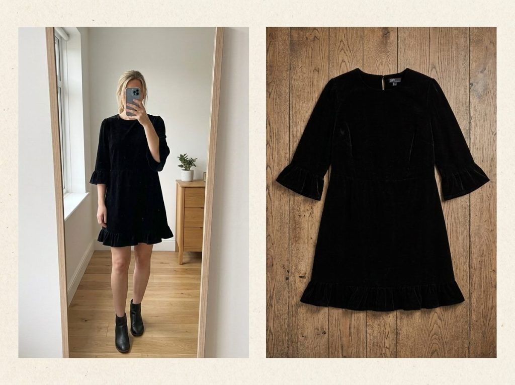 Nobody's Child Fleur Black Velvet Mini Dress UK 14