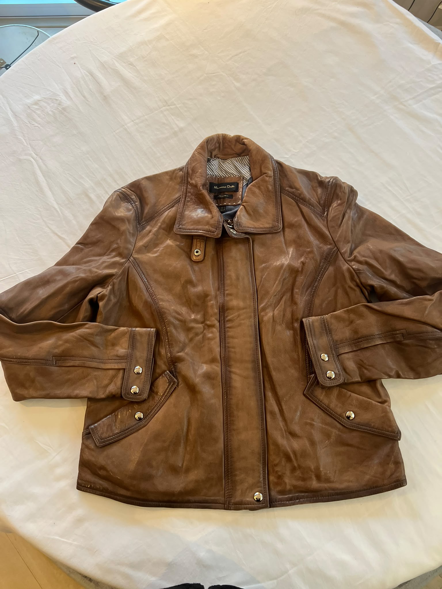 Massimo Dutti Brown Leather Jacket Large Soft Sheepskin