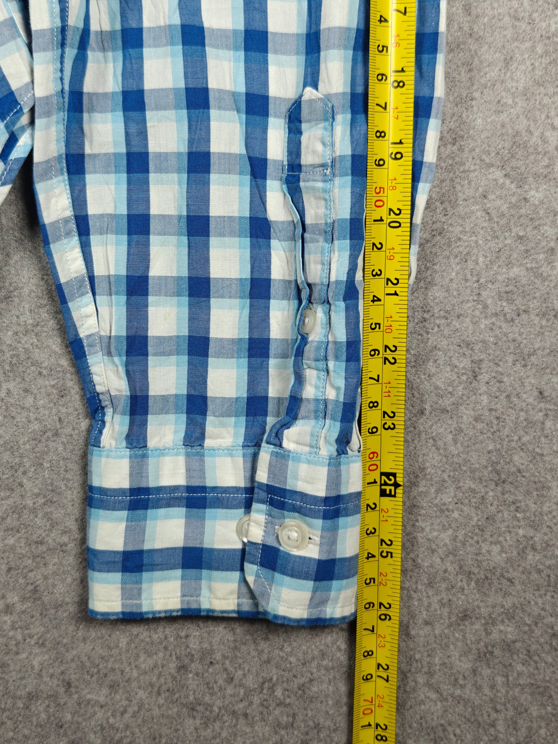 Nautica Mens L Blue White Check Plaid Button Down Shirt Long Sleeve