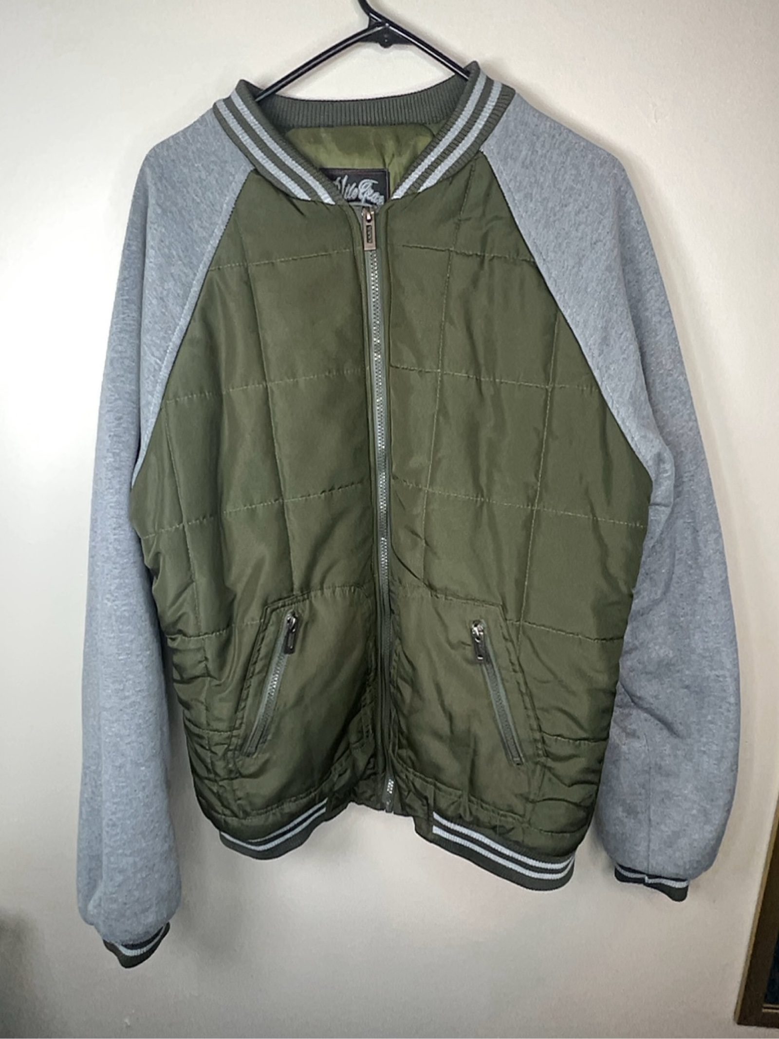 Miller Green & Grey Quilted Bomber Jacket Medium