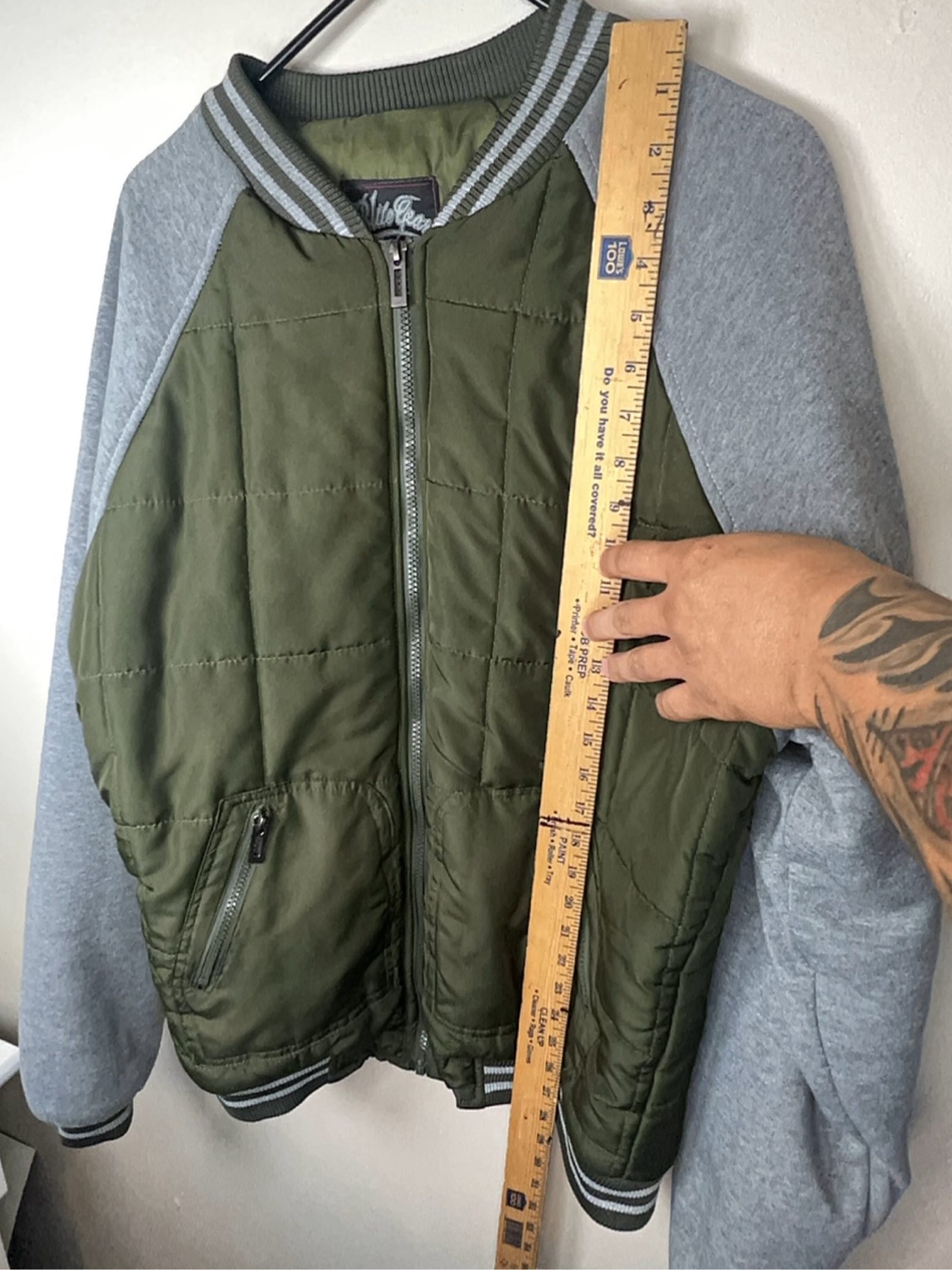 Miller Green & Grey Quilted Bomber Jacket Medium image 3
