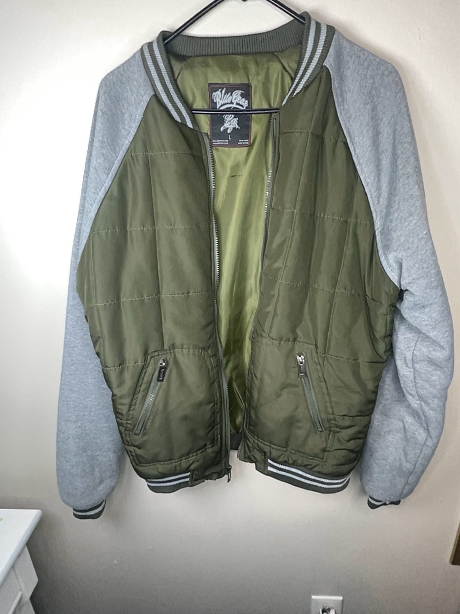 Miller Green & Grey Quilted Bomber Jacket Medium image 6