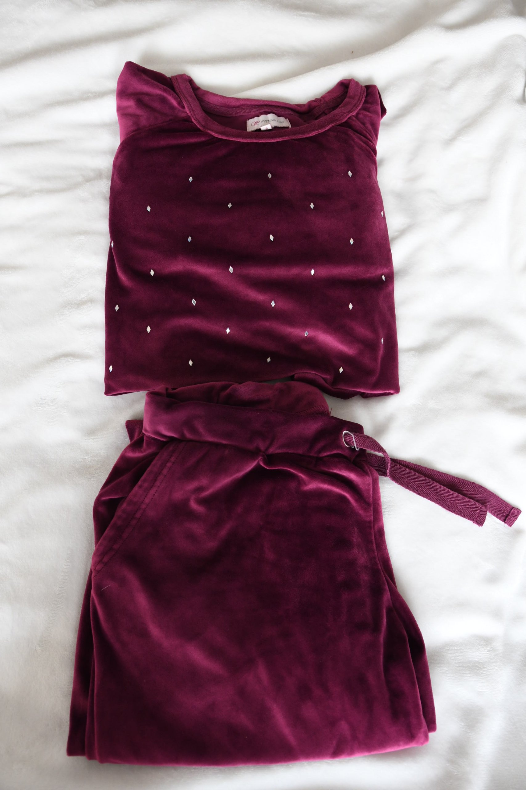 Wisteria Lane Burgundy Violet Velvet Lounge Set XL with Embellishments Tracksuit