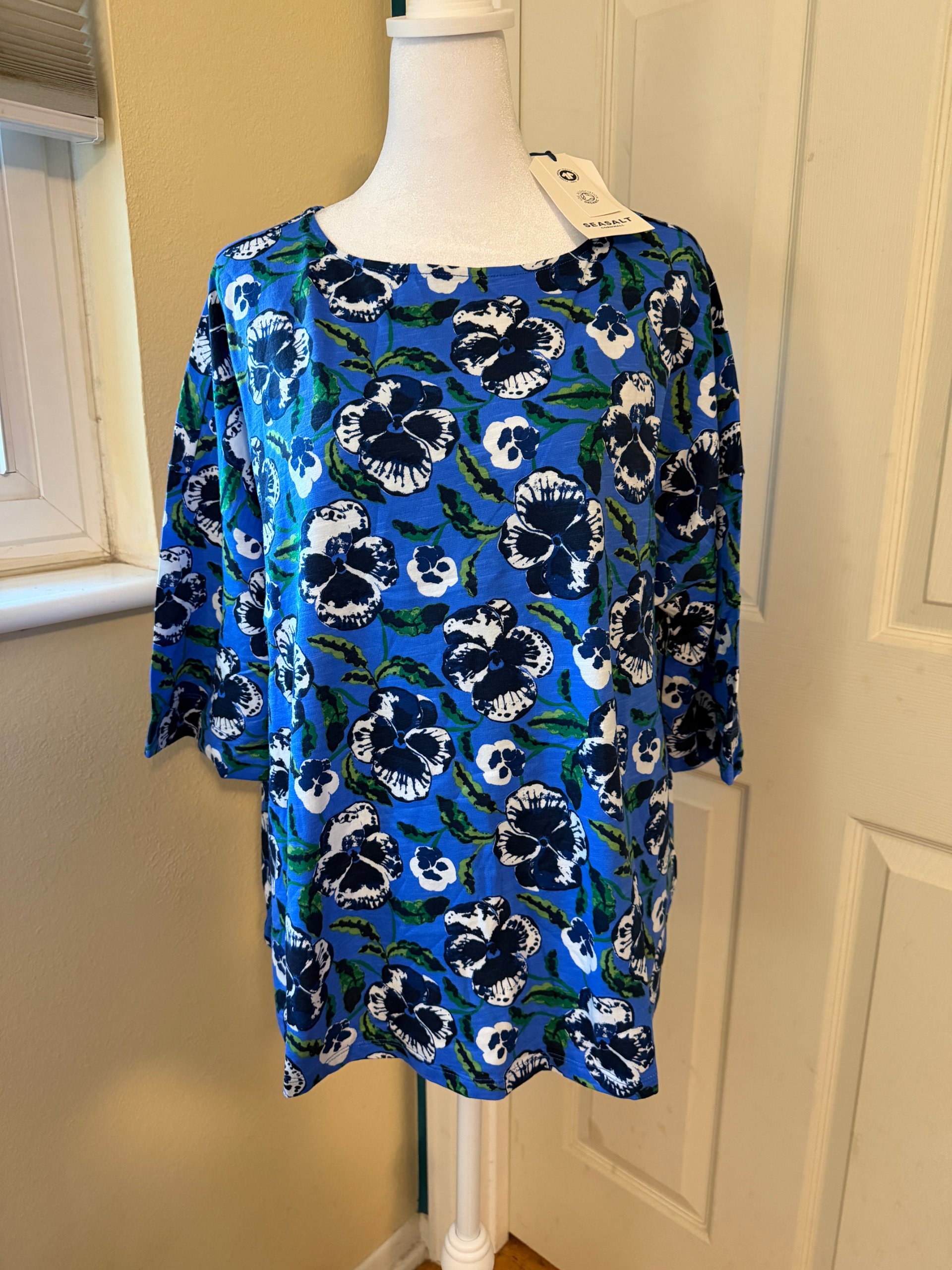 Seasalt Blue & Green Floral Cotton Top UK Large