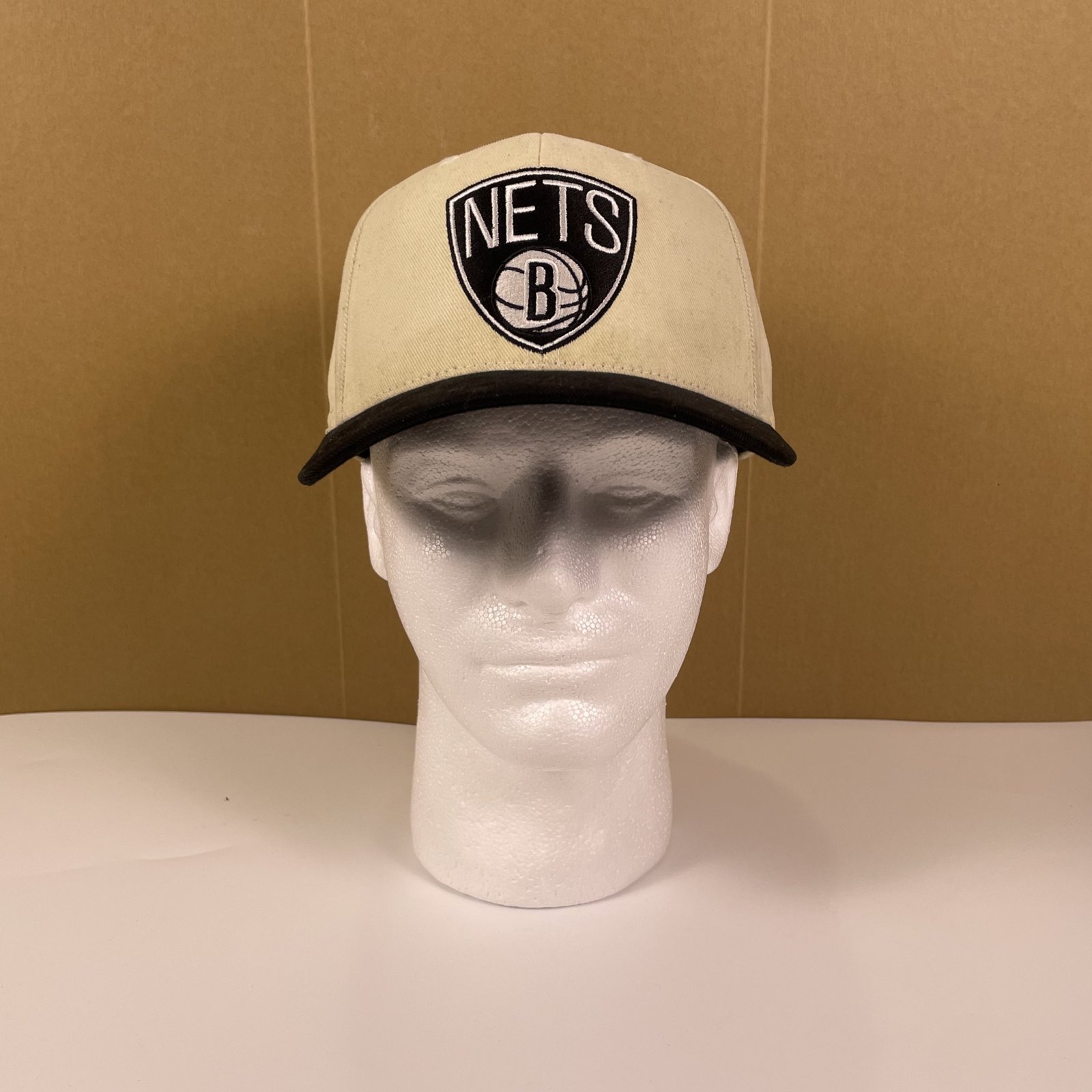 Mitchell & Ness Brooklyn Nets Snapback Hat Cream Black Logo Cap