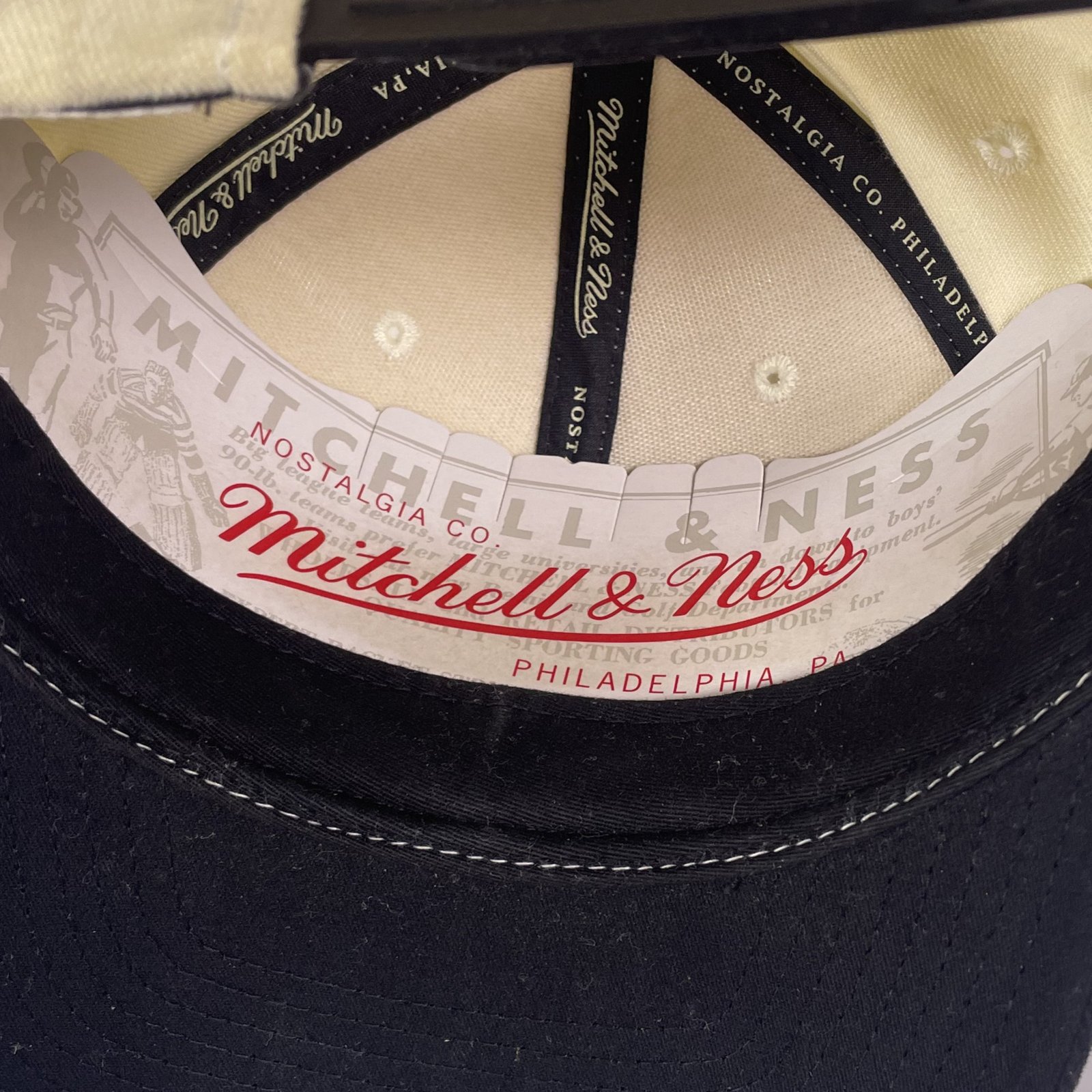 Mitchell & Ness Brooklyn Nets Snapback Hat Cream Black Logo Cap image 6