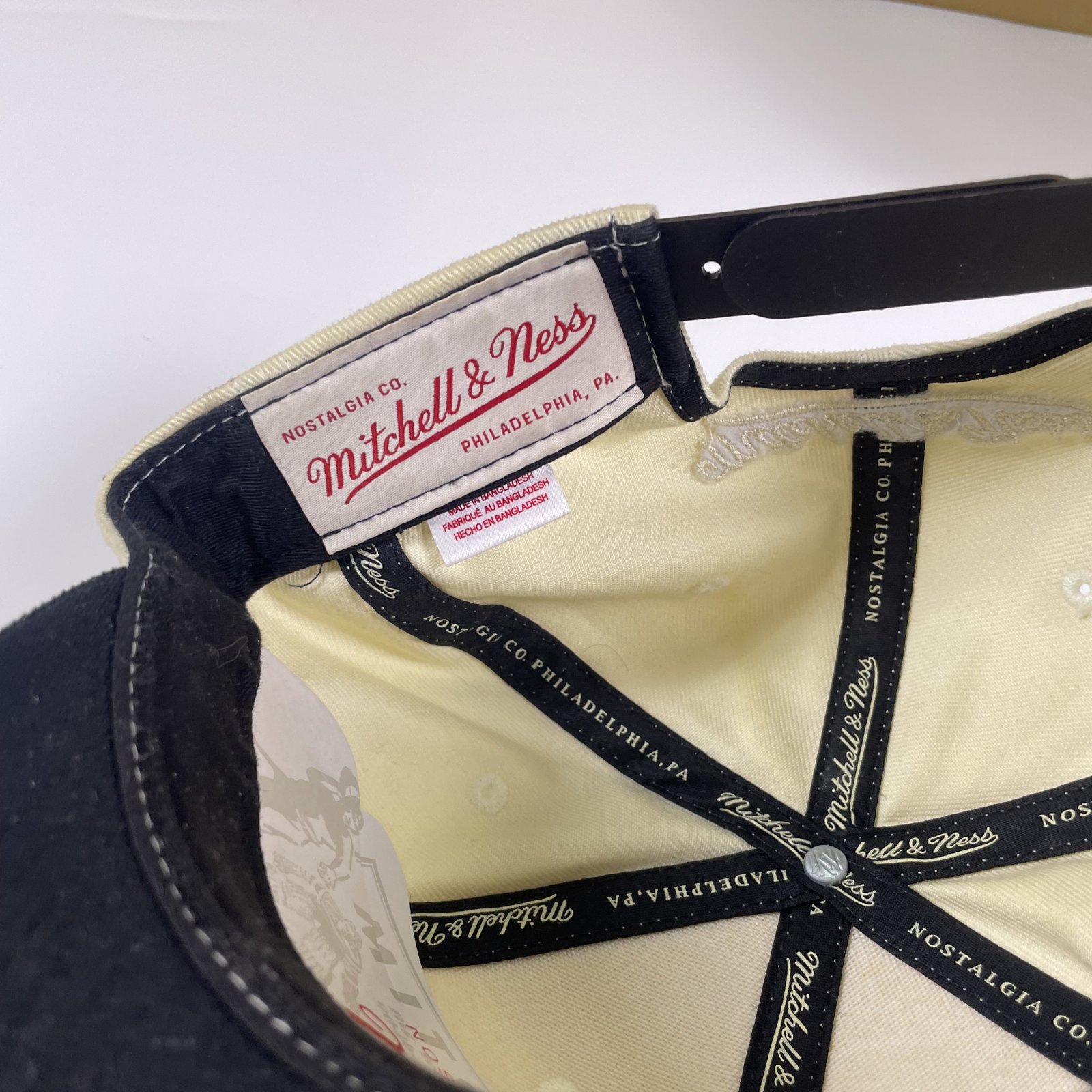 Mitchell & Ness Brooklyn Nets Snapback Hat Cream Black Logo Cap image 7