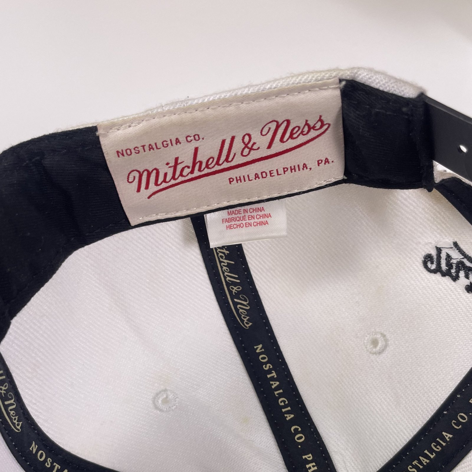 Mitchell & Ness Brooklyn Nets Snapback Hat White Black Logo Cap image 7