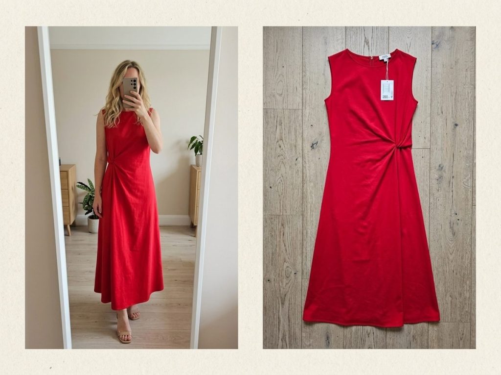 COS Red Sleeveless Midi Dress Medium Twist Detail
