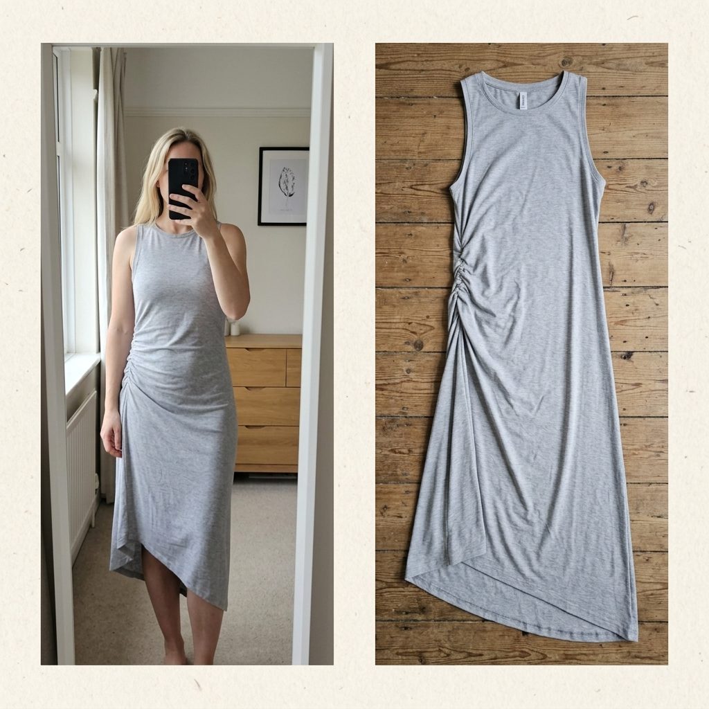 & Other Stories Grey Jersey Asymmetric Midi Dress Medium