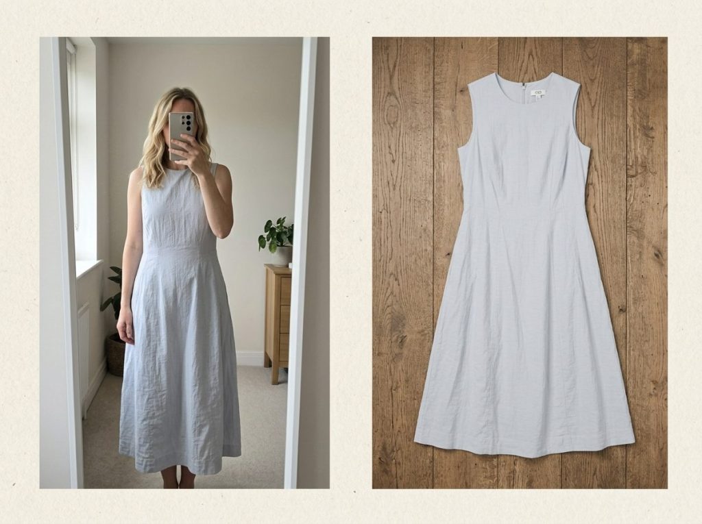 COS Light Blue Sleeveless Midi Dress EUR 40 Cotton Linen Blend