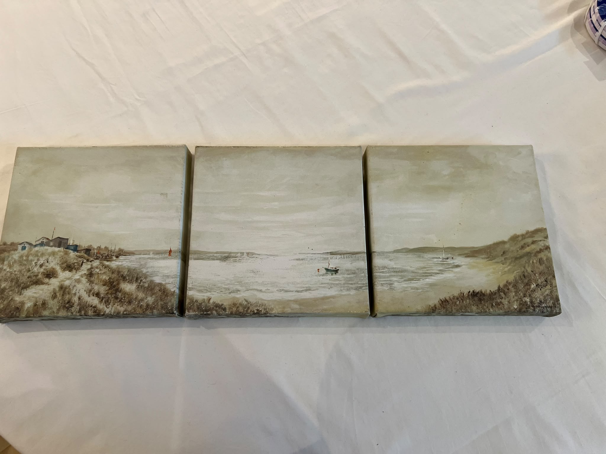 Vintage Seascape Triptych Canvas Wall Art Set Brown & Beige
