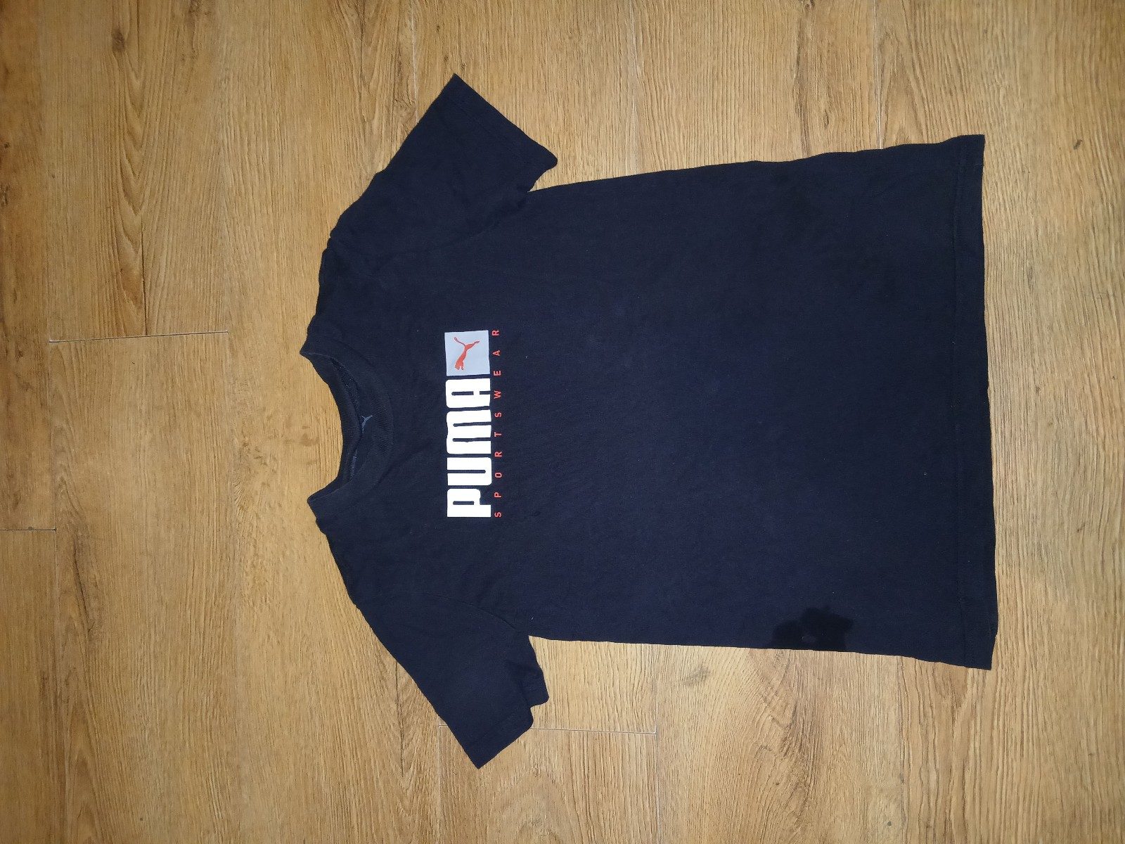 Puma Men Black, White & Red Logo T-Shirt Medium