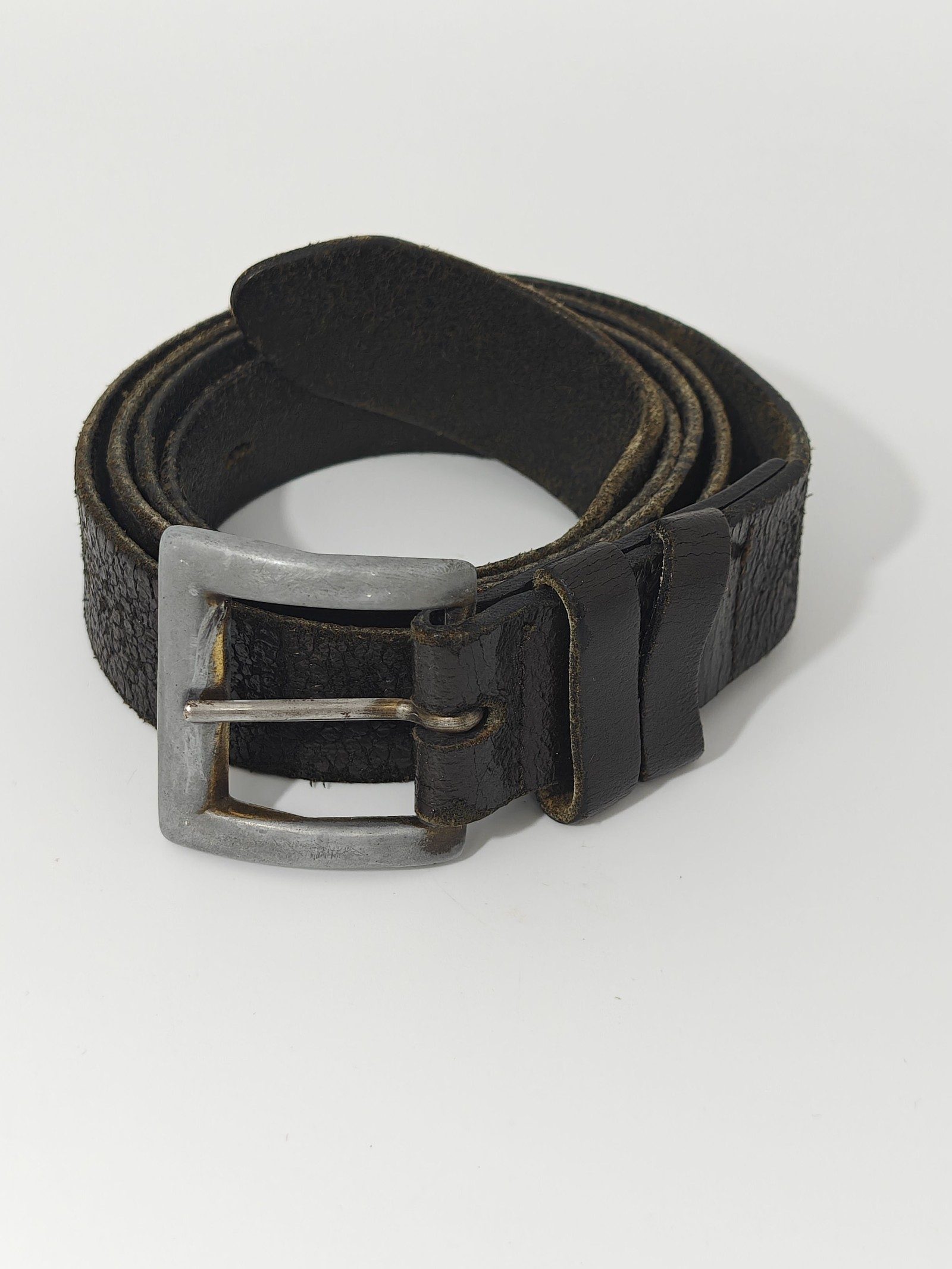 Black Leather Belt Unisex Metal Buckle Medium