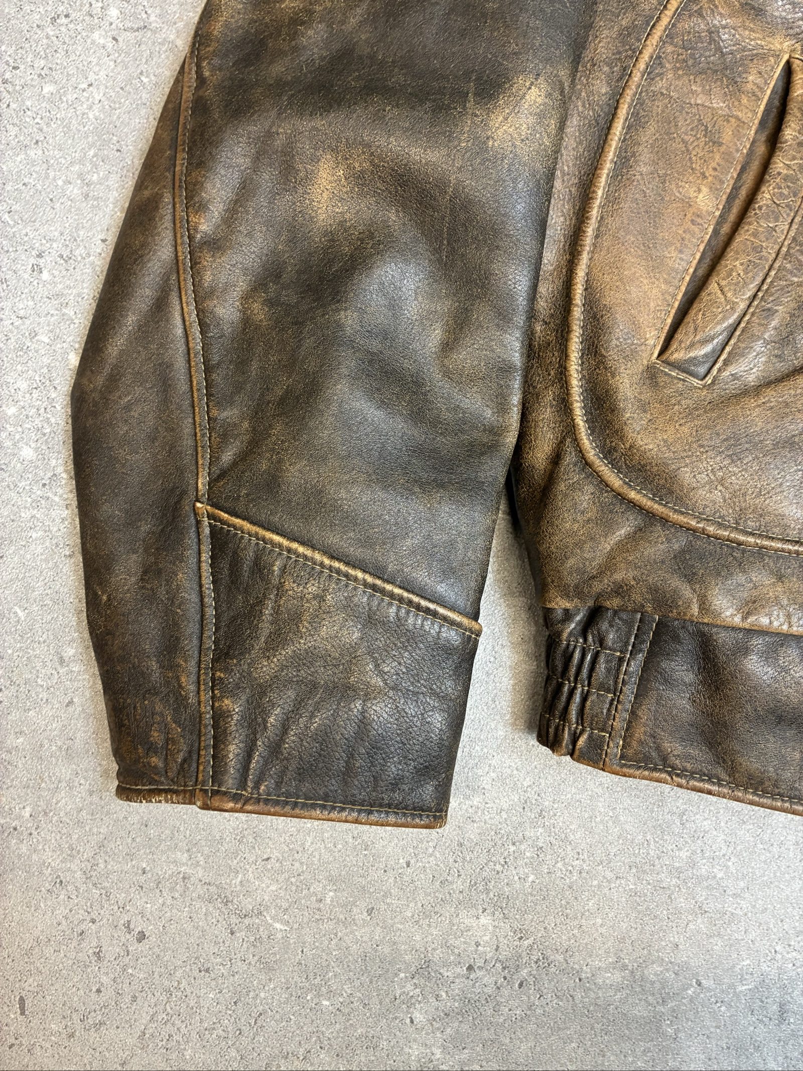 Vintage Energie Brown Distressed Leather Biker Jacket Zip Up 90s Y2K XL image 5