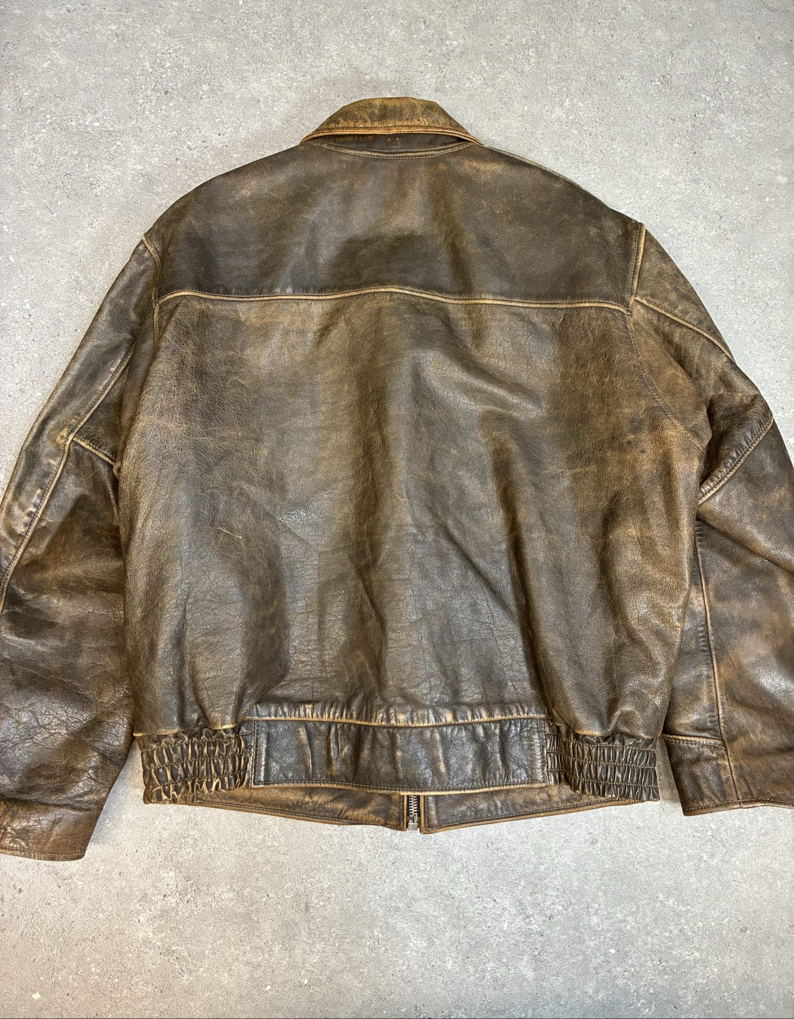 Vintage Energie Brown Distressed Leather Biker Jacket Zip Up 90s Y2K XL image 6