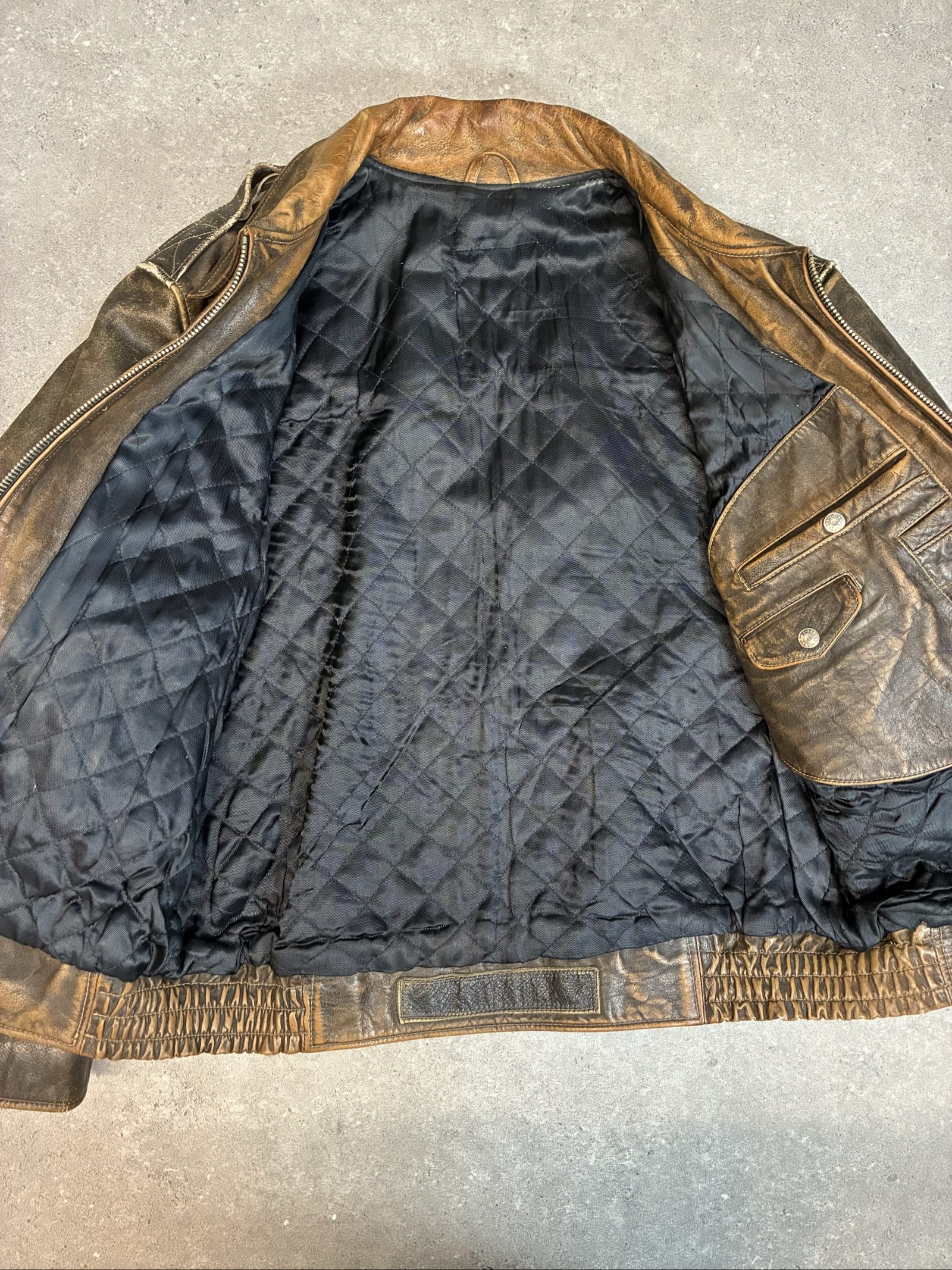 Vintage Energie Brown Distressed Leather Biker Jacket Zip Up 90s Y2K XL image 7