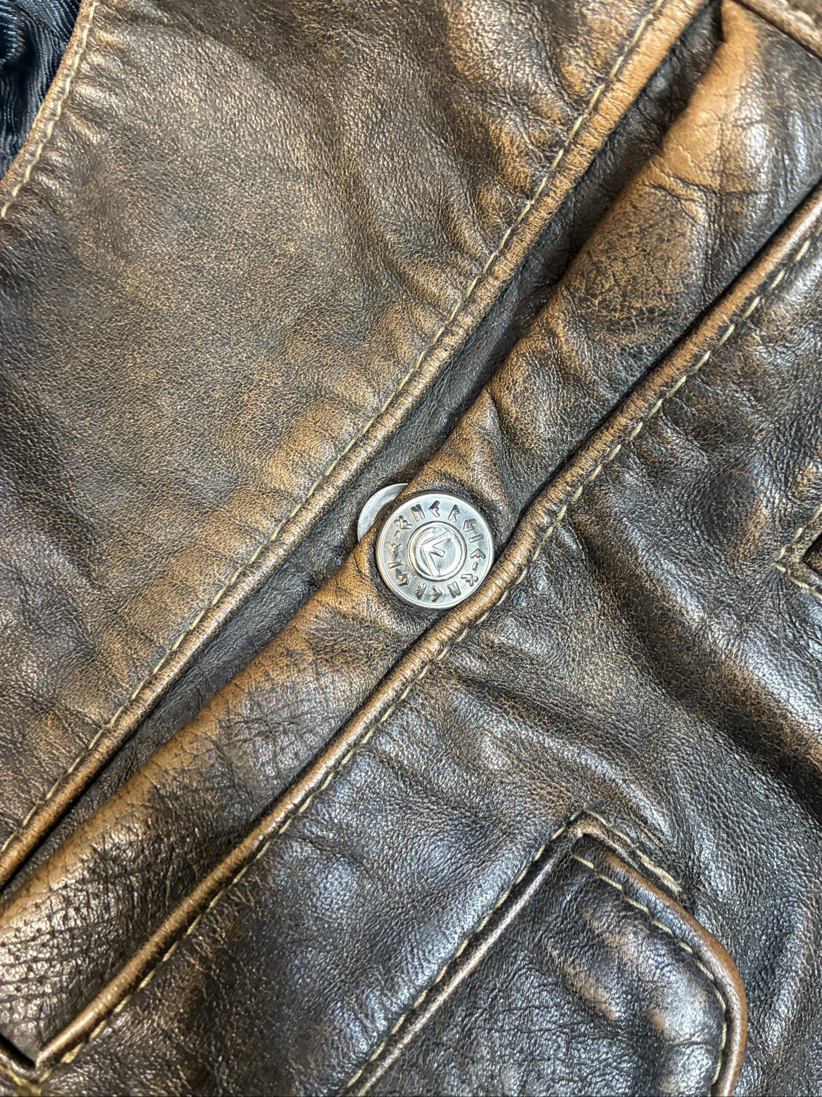 Vintage Energie Brown Distressed Leather Biker Jacket Zip Up 90s Y2K XL image 10