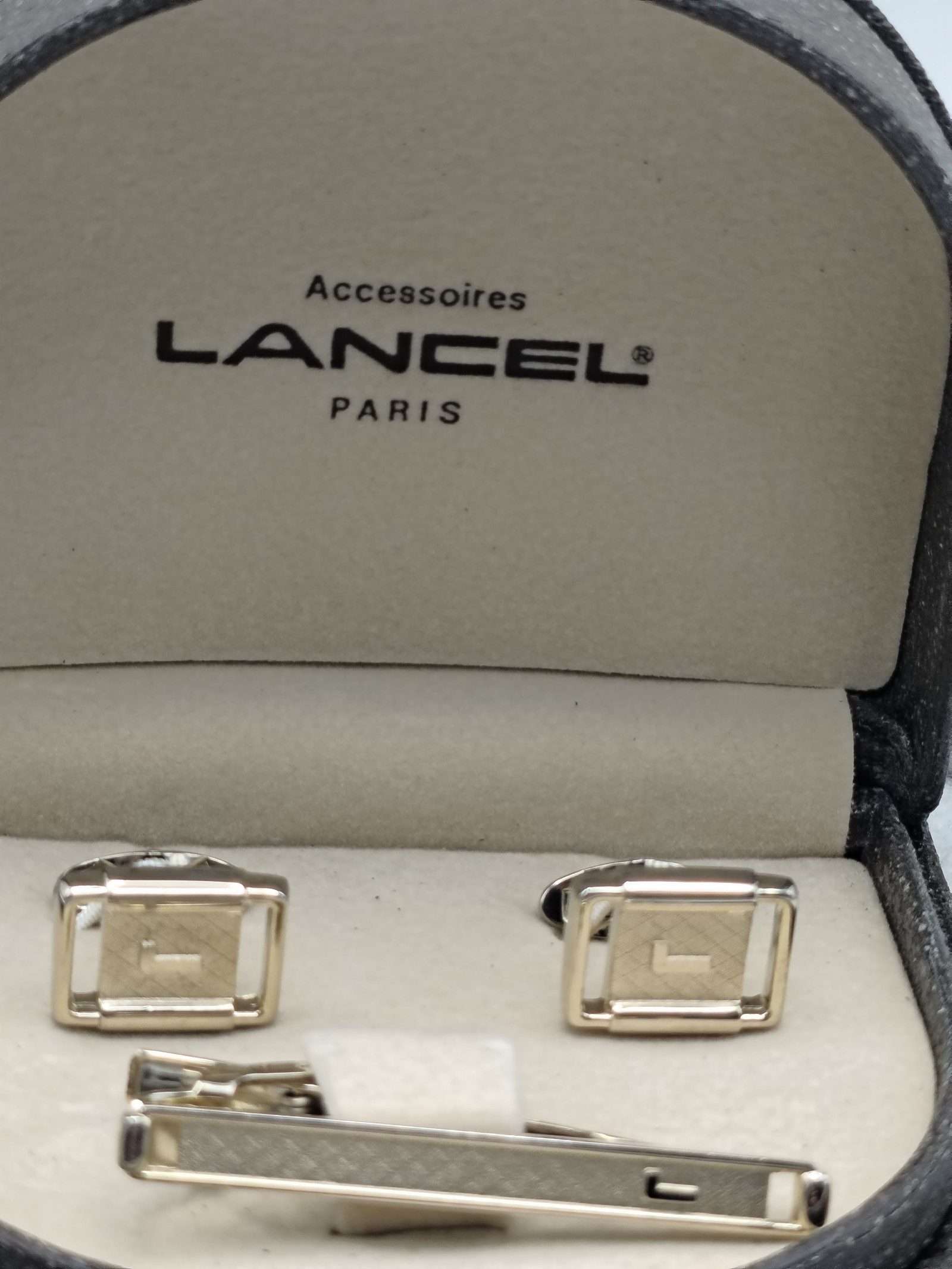 Lancel Silver Cufflinks & Tie Clip Set
