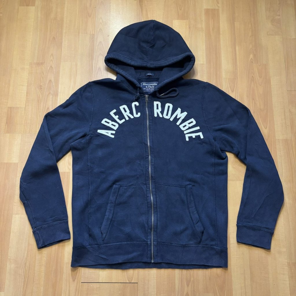 Vintage Abercrombie & Fitch Zip Hoodie Navy Spellout Size L
