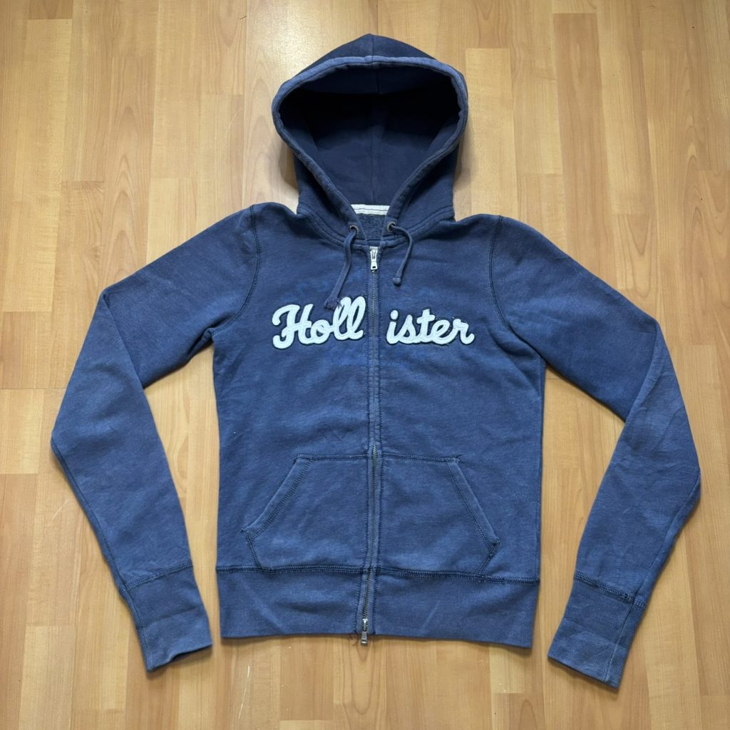 Vintage Y2K Hollister Zip Hoodie Navy Script Logo Tagged L Fits UK 8
