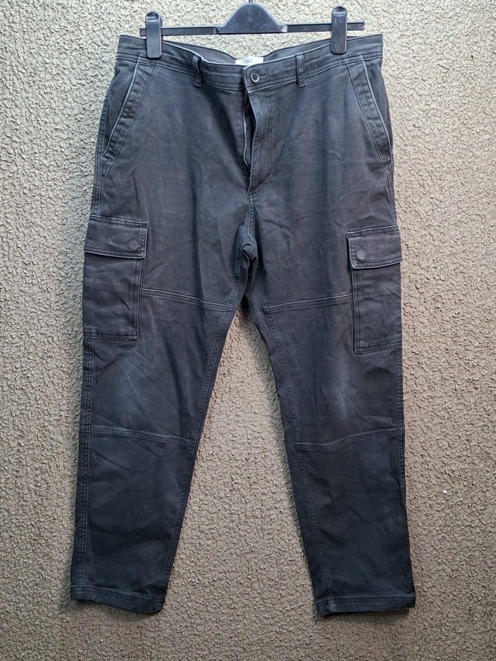 M&S Men Black Cargo Trousers 38/29 Tapered Fit