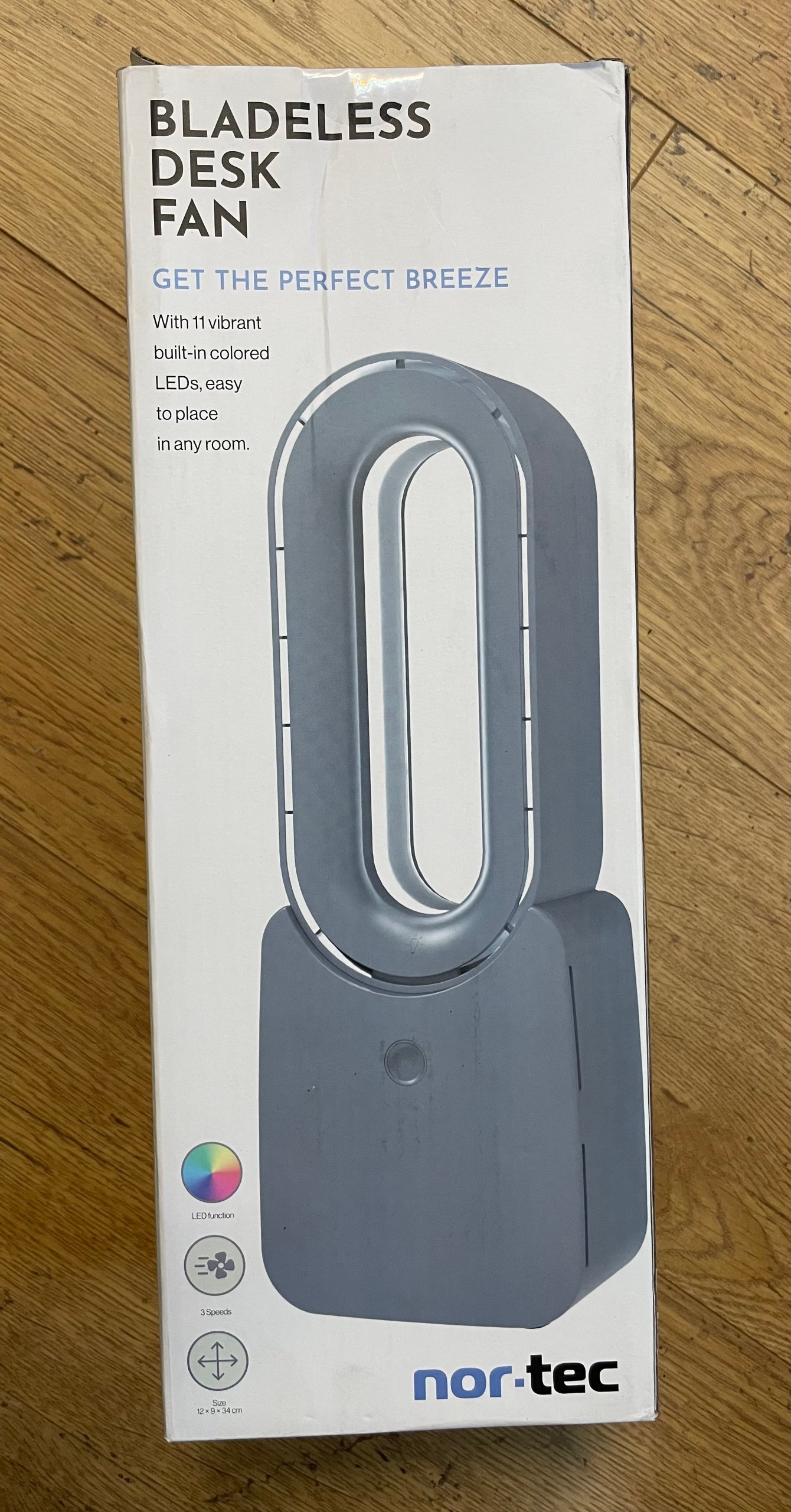 Nor-tec Bladeless Desk Fan – Bladloze Tafelventilator met 11 LED Kleuren (Nieuw in Doos)
