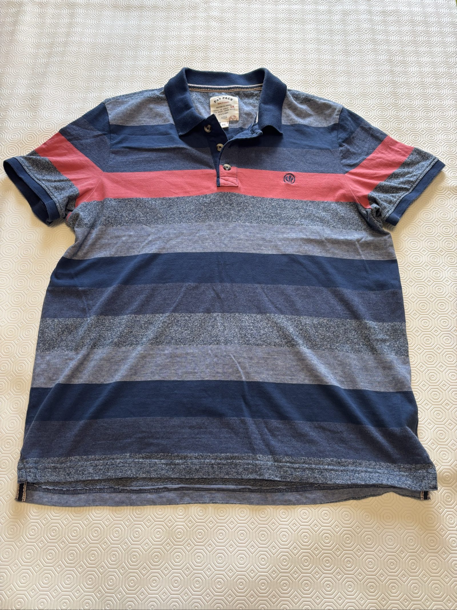 Fat Face Men's Navy, Grey & Red Striped Polo Shirt XL