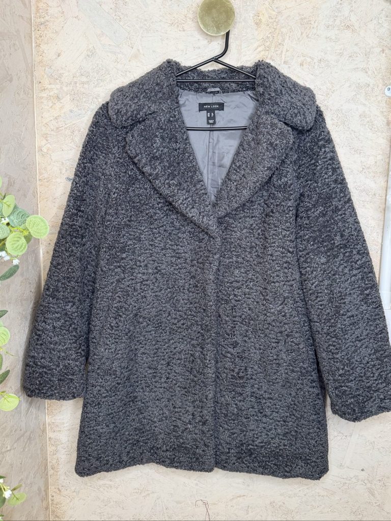 New Look Women's Grey Faux Shearling Coat UK 12