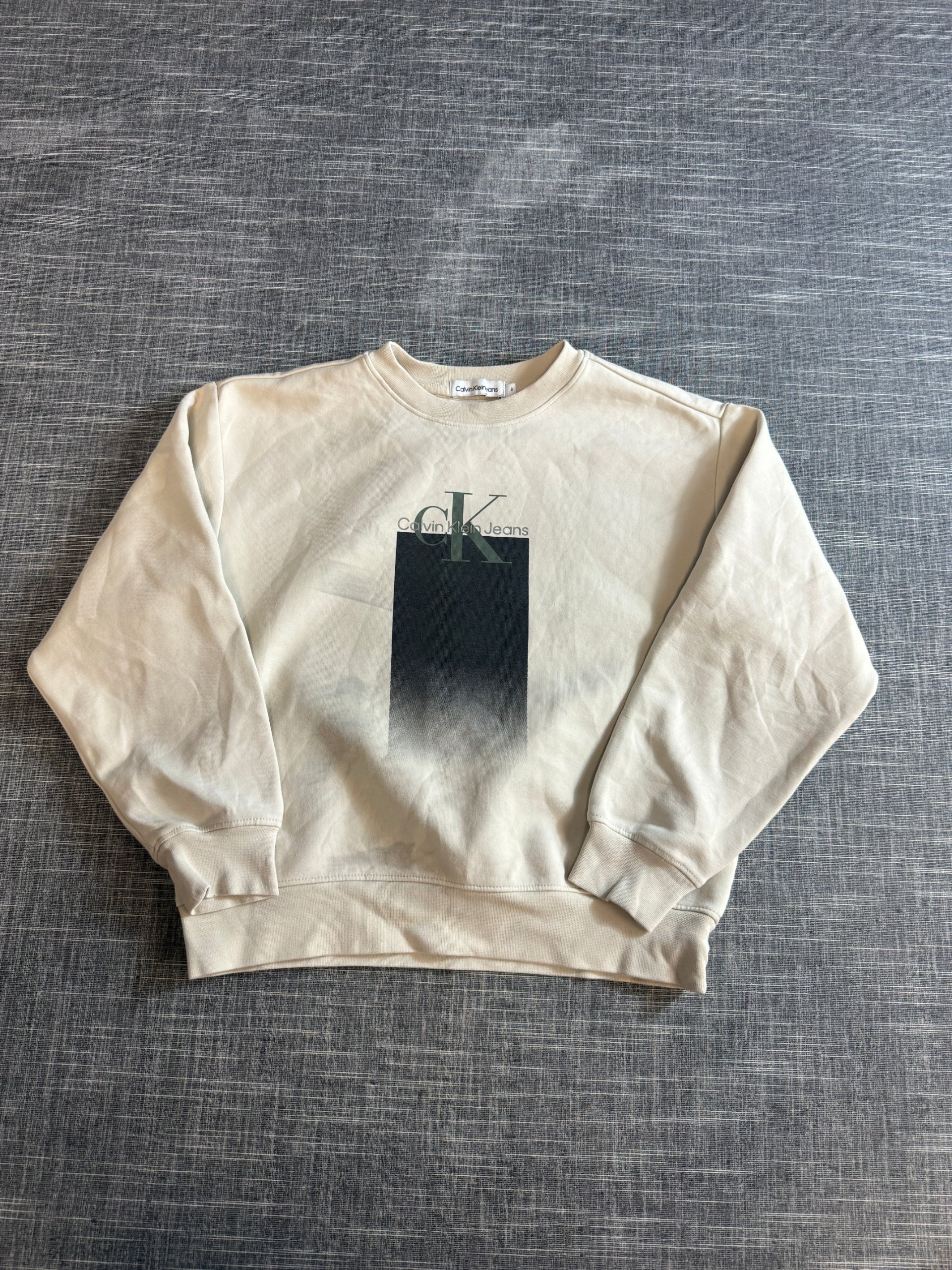 Calvin Klein Women Beige Crewneck Sweatshirt Size 8 CK Jeans Graphic