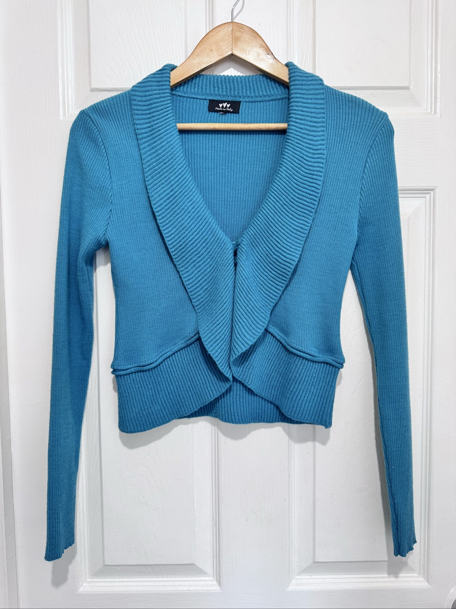 Made in Italy Women's Blue Ribbed Knit Cardigan Small