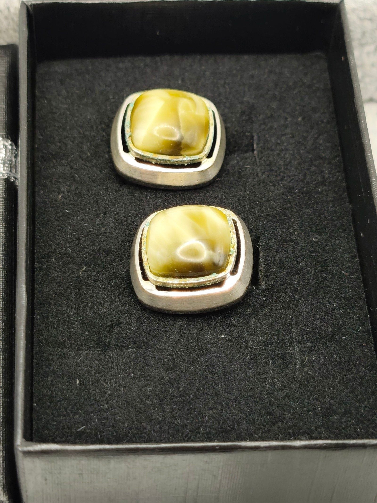 Vintage Silver Green Stone Cufflinks image 2