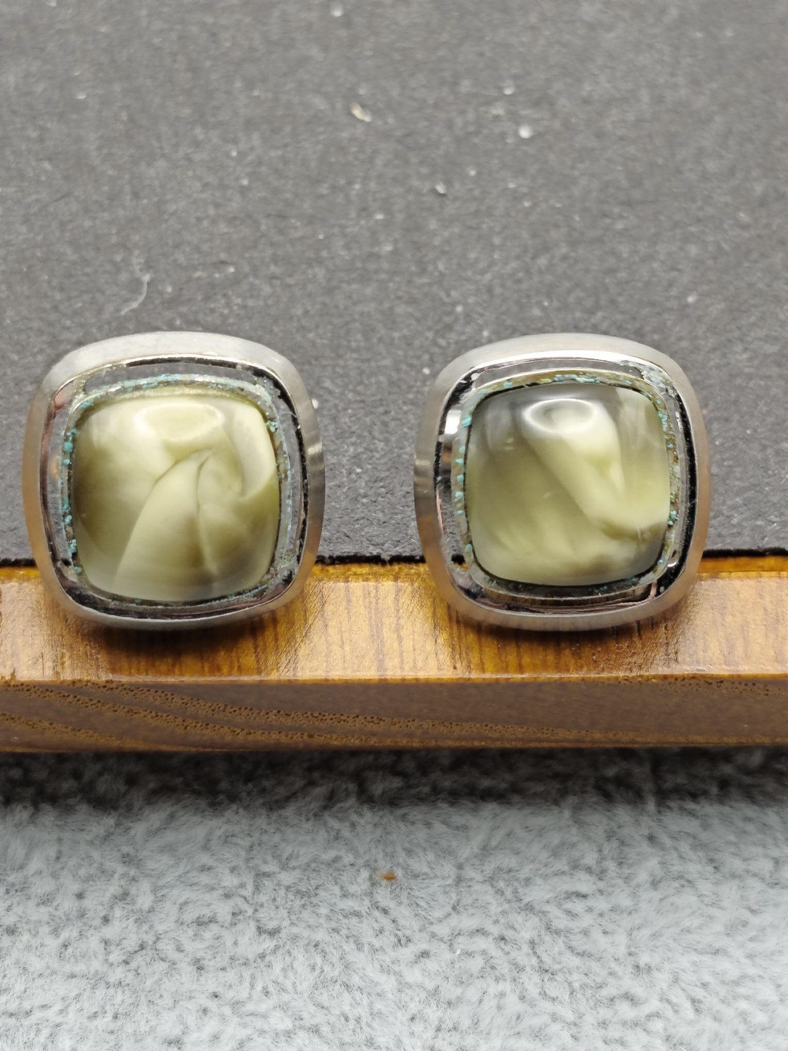 Vintage Silver Green Stone Cufflinks image 3