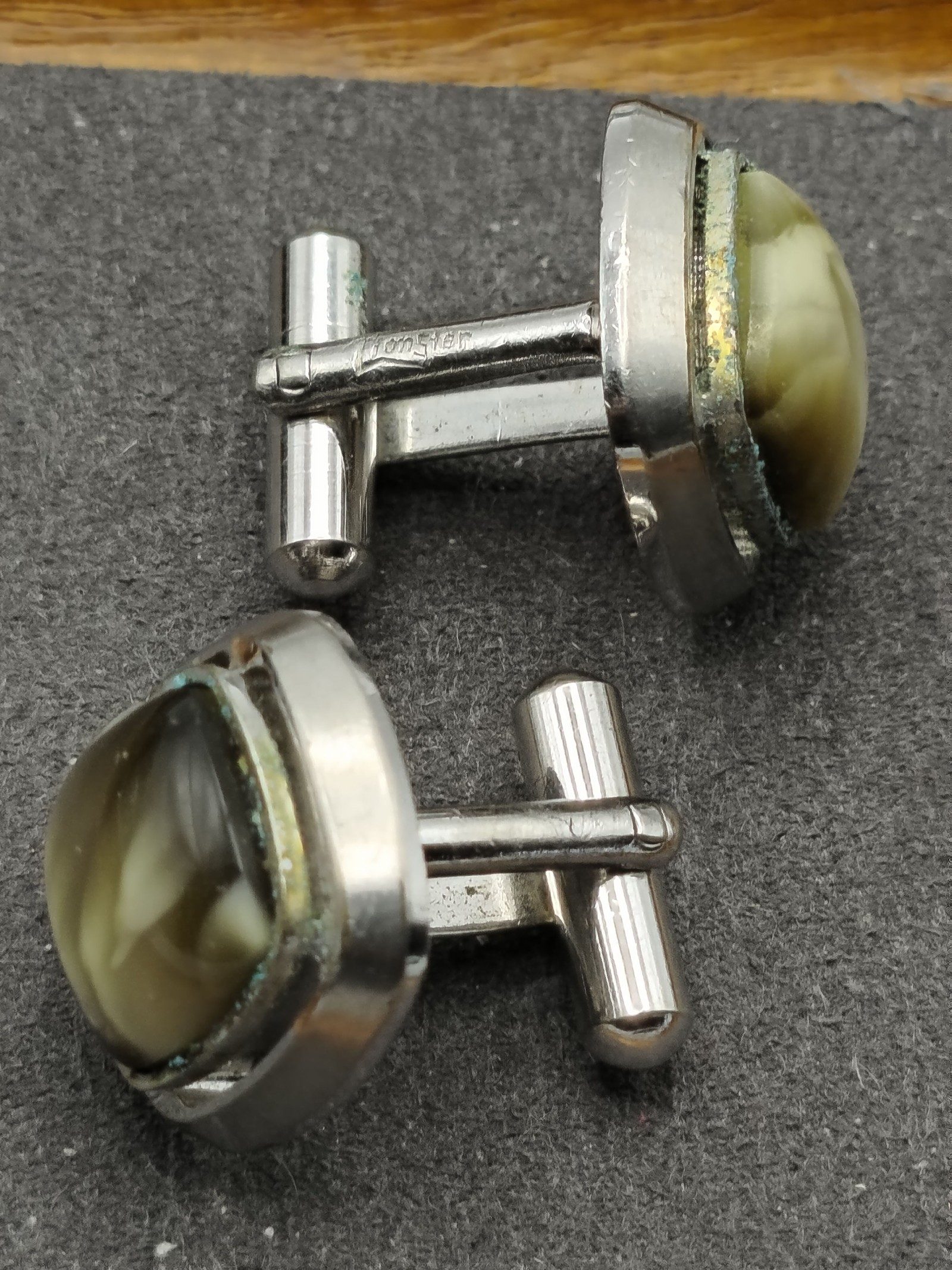 Vintage Silver Green Stone Cufflinks image 8