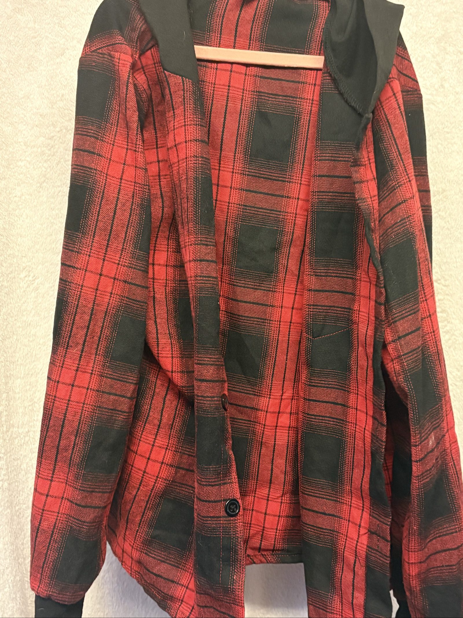 Shein Red & Black Plaid Hooded Jacket Kids 13-14 Years