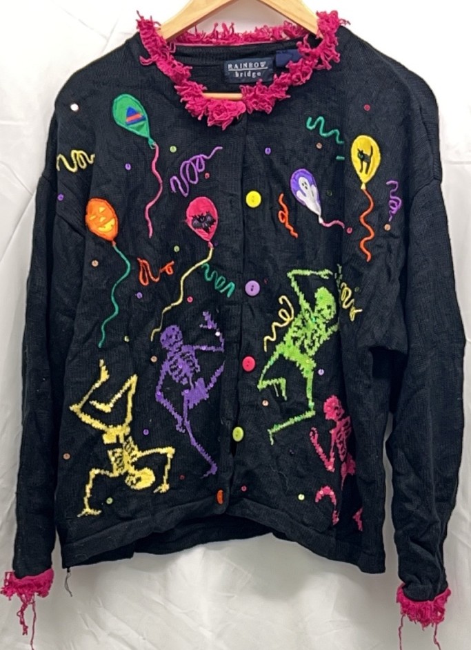 Rainbow Bridge Halloween Dancing Skeleton Cardigan – Large