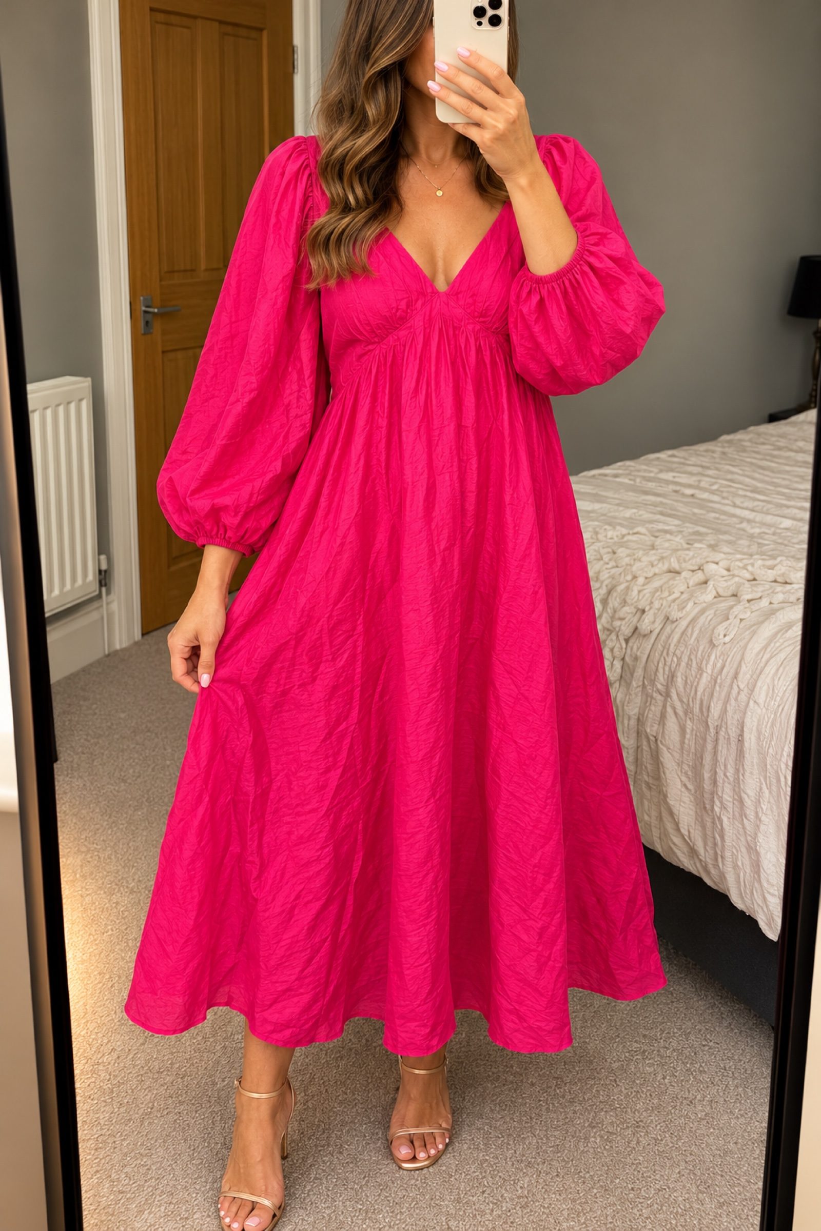 Nobody’s Child Zendaya Pink Midi Dress Size 16 BNWT Puff Sleeve Open Back RRP£99