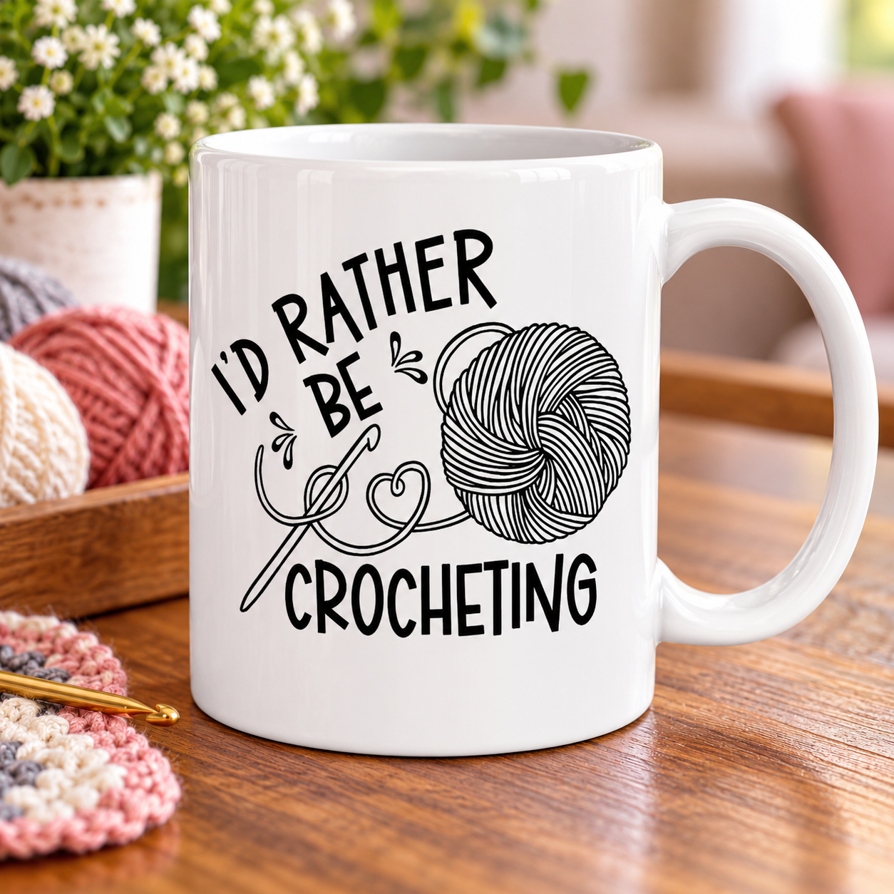Custom Printed Rather Be Crocheting Coffee Tea Ceramic Mug