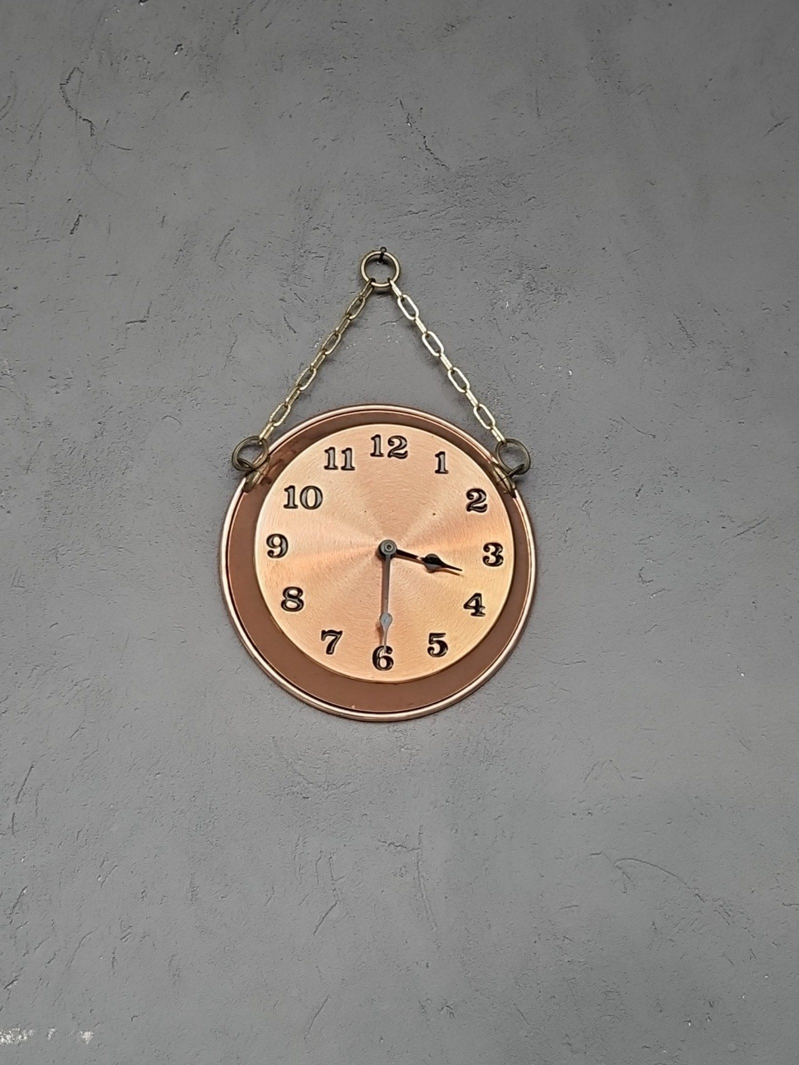Vintage Copper Wall Clock with Chain Hanging