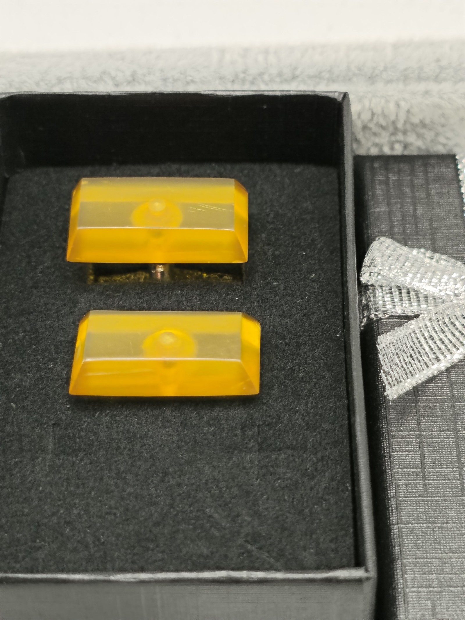 Rectangular Yellow Resin & Silver Tone Men's Cufflinks image 2