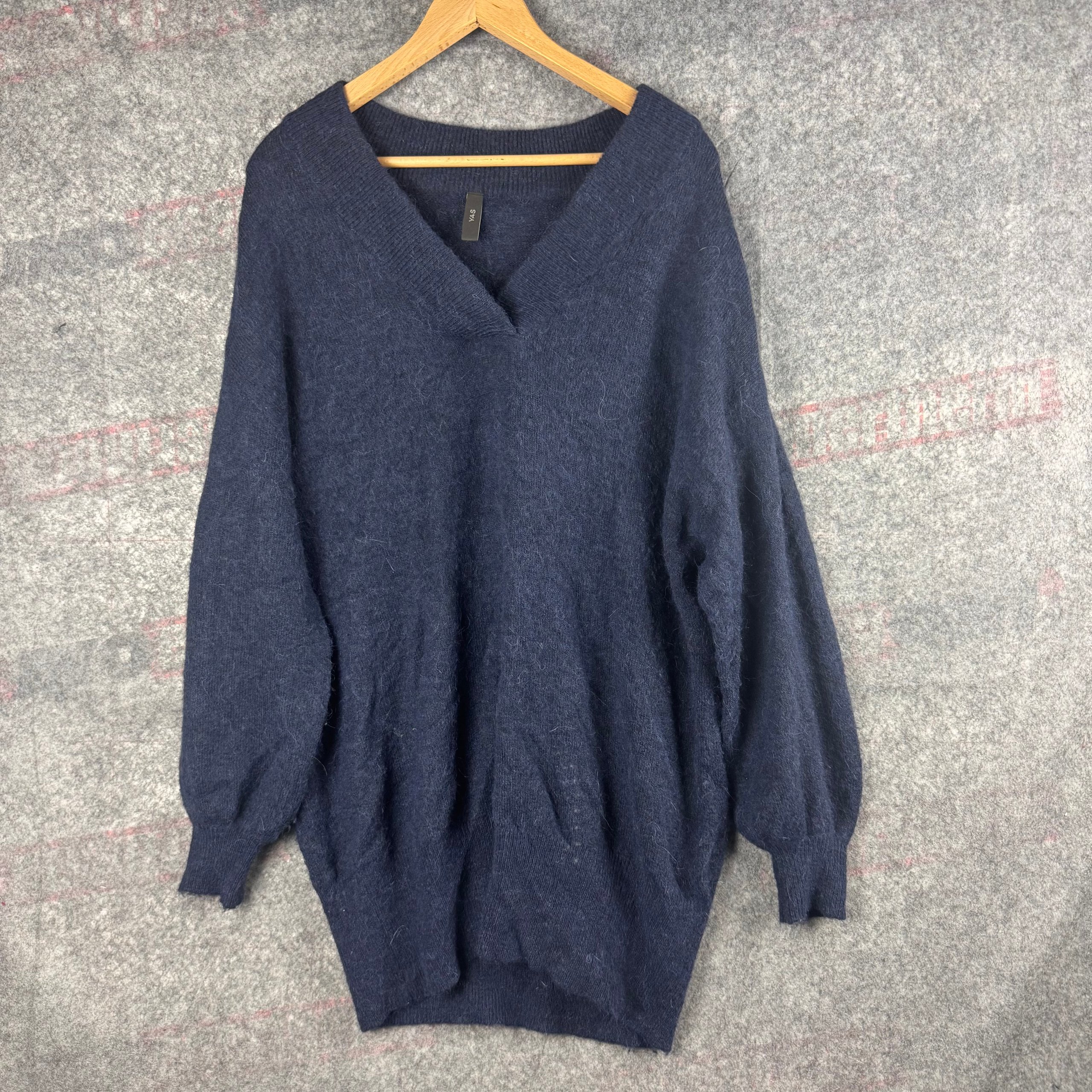Y.A.S Navy Long Knit Pullover Jumper Women's Medium Wool Blend