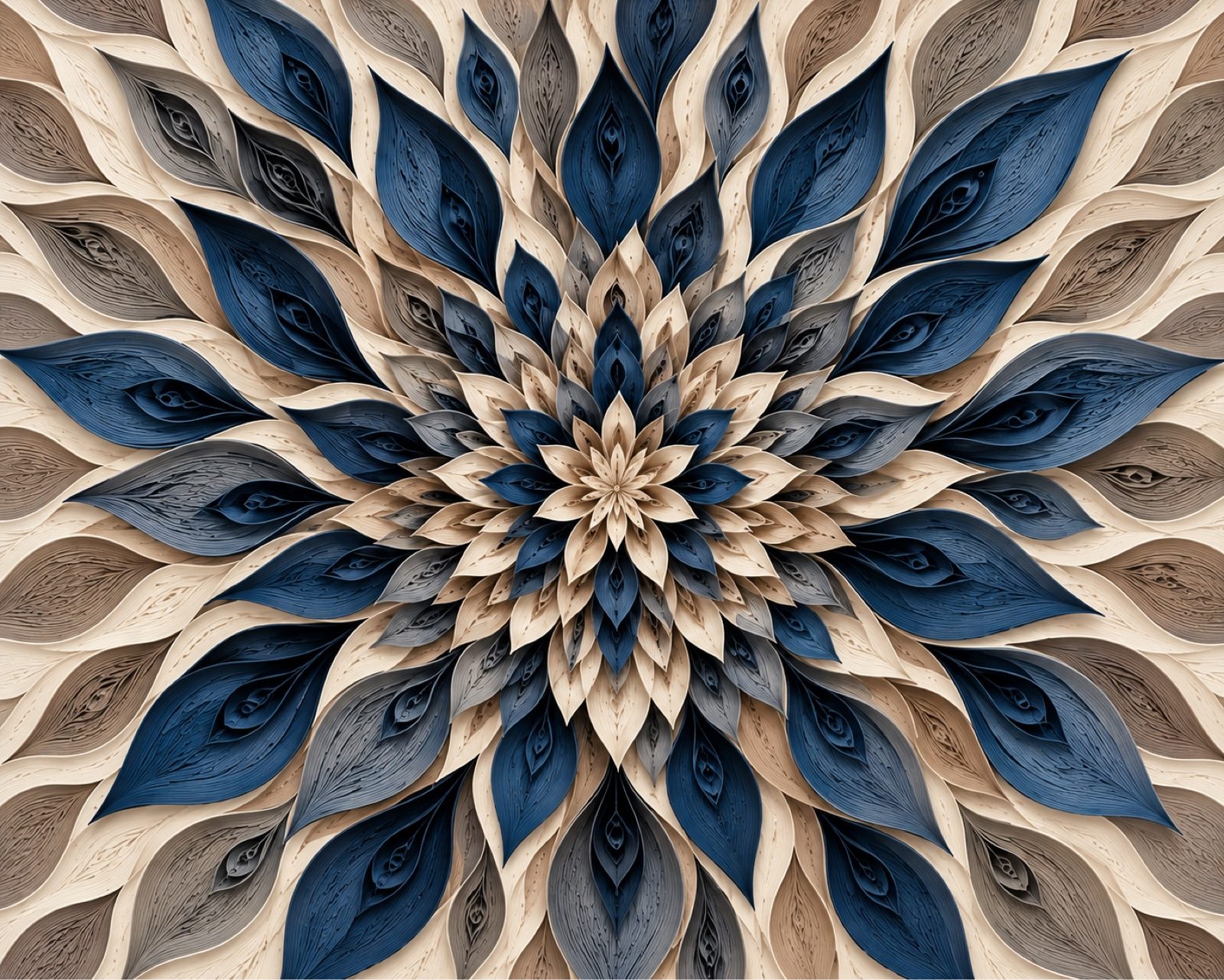10x8 Framed Blue Botanical Mandala 2D Art Print