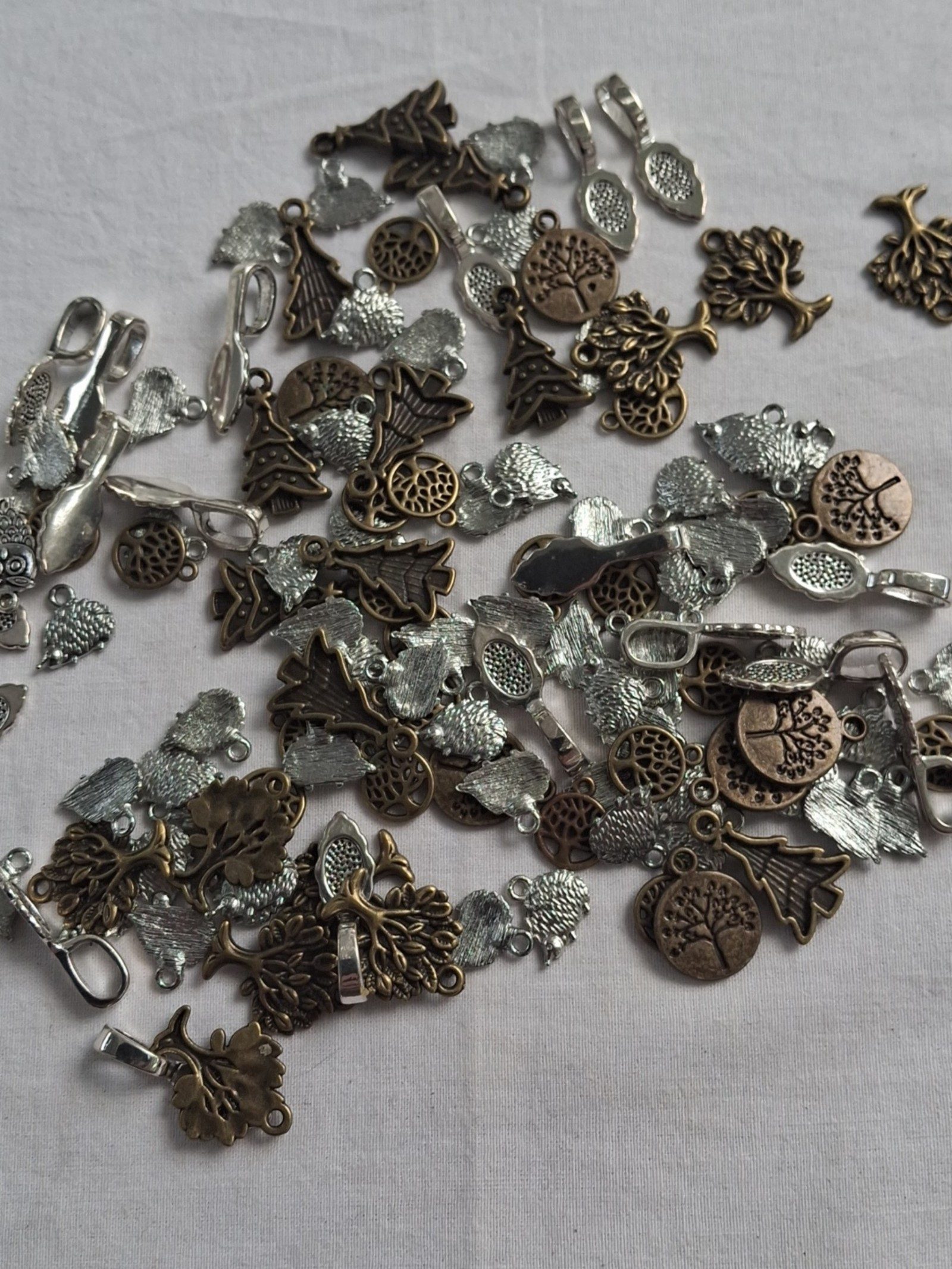 Mixed Bronze & Silver Tree & Leaf Charms & Pendants