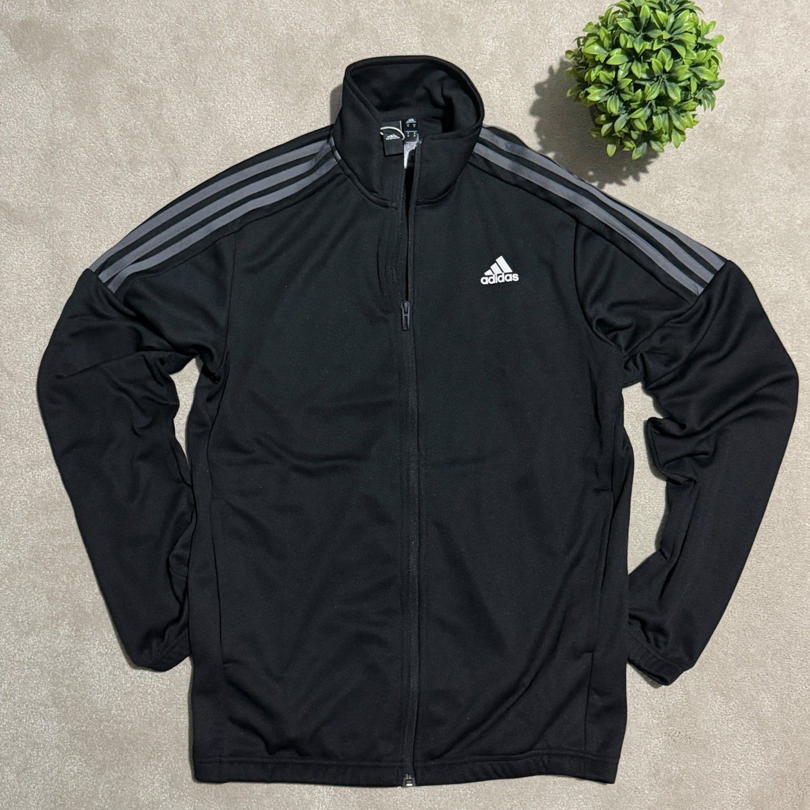 Adidas Men's Black & Grey Track Jacket Medium 3-Stripes