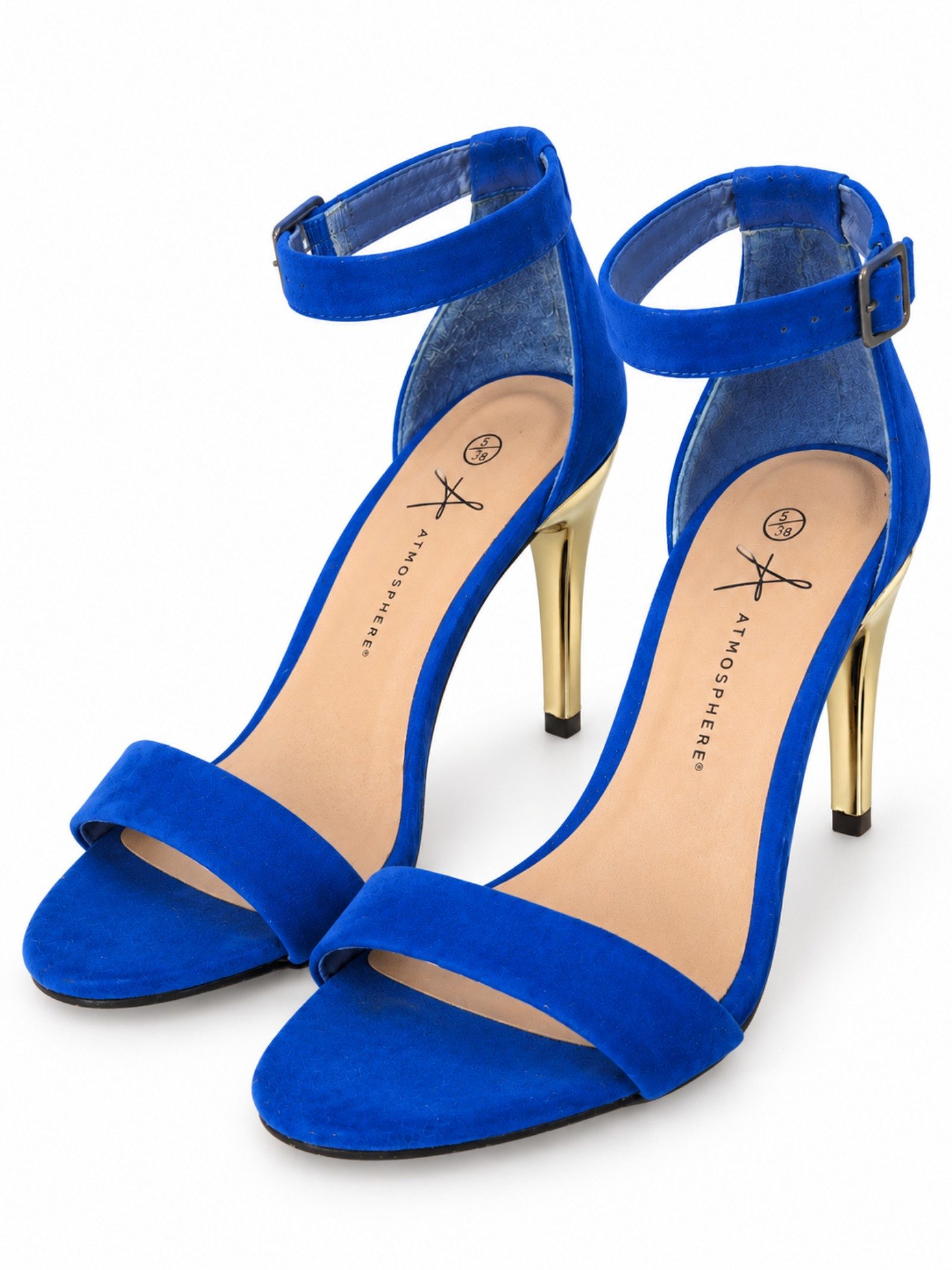 Atmosphere Blue & Gold Suede High Heel Sandals UK 5 EU 38