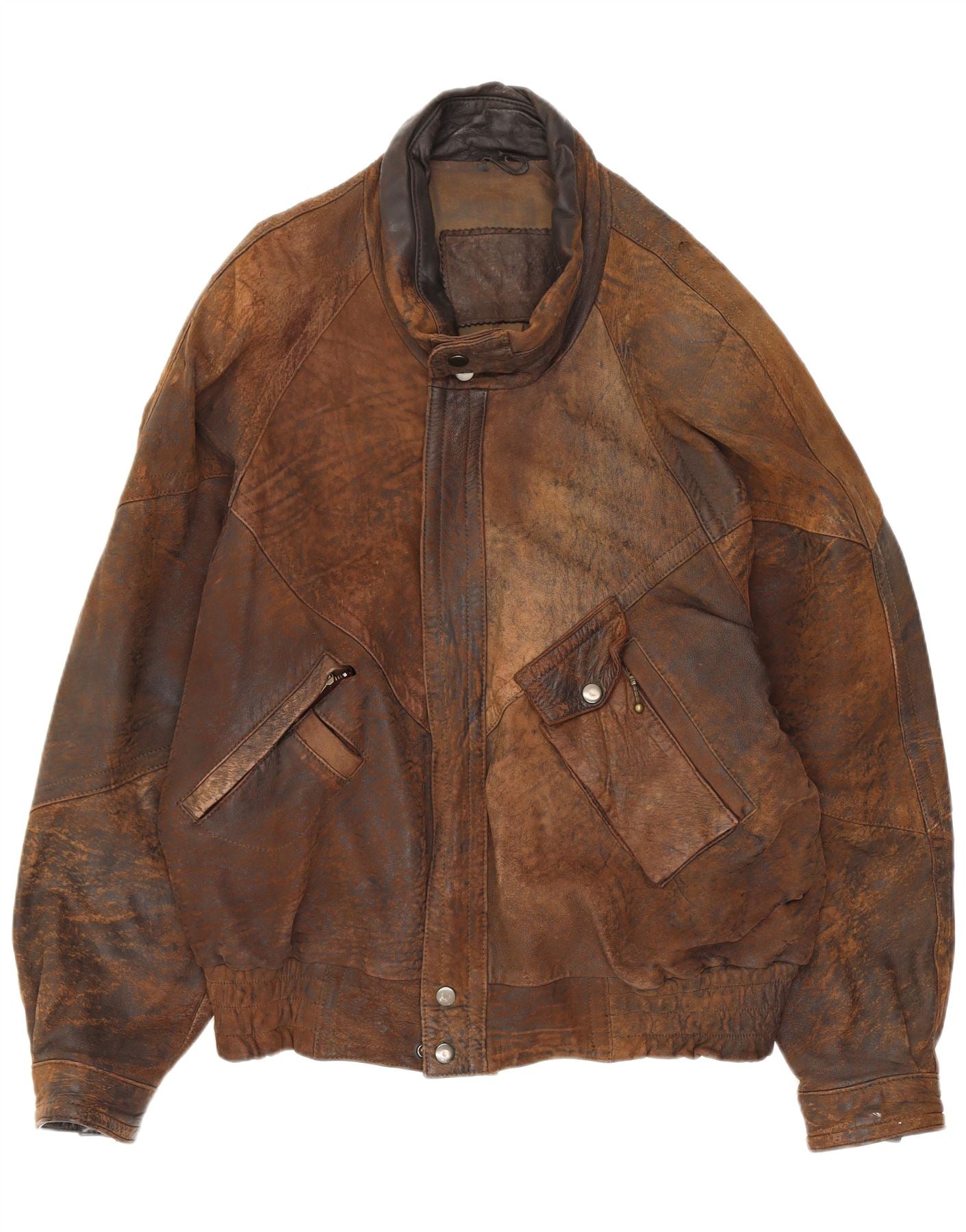 Distressed leather bomber, before smoothing