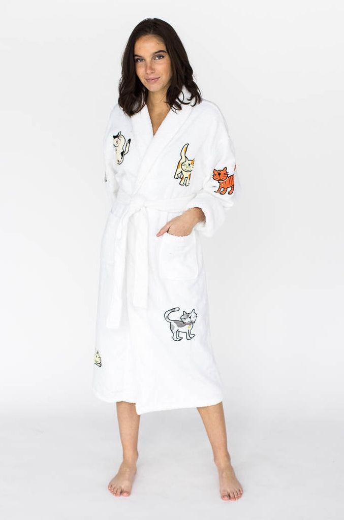 Classic Cat Applique Long Terry Loop Bathrobe - Wholesale 00s from Aegean Apparel, United States