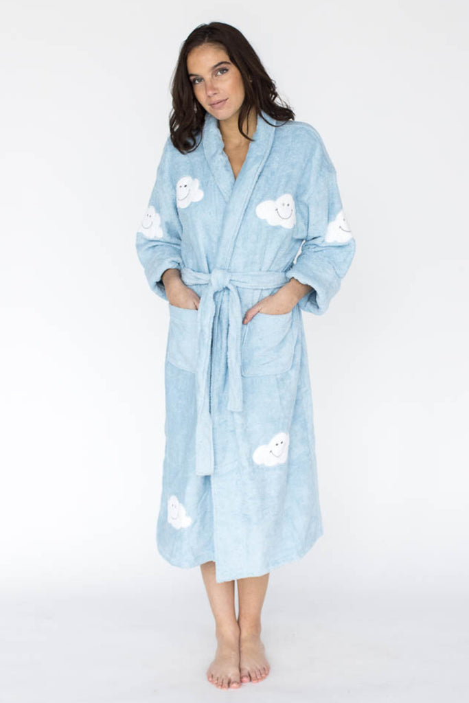Happy Cloud Applique Long Terry Loop Bathrobe - Wholesale 00s from Aegean Apparel, United States