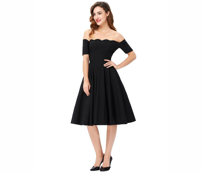 Vintage Black Off Shoulder Dress - Wholesale activewear from Alanic Clothing, United States